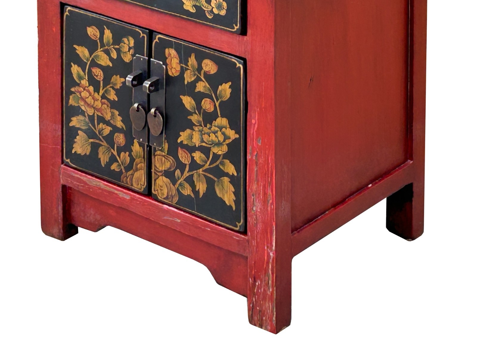 Oriental Red Black Doors Golden Flowers Graphic End Table Nightstand GB069