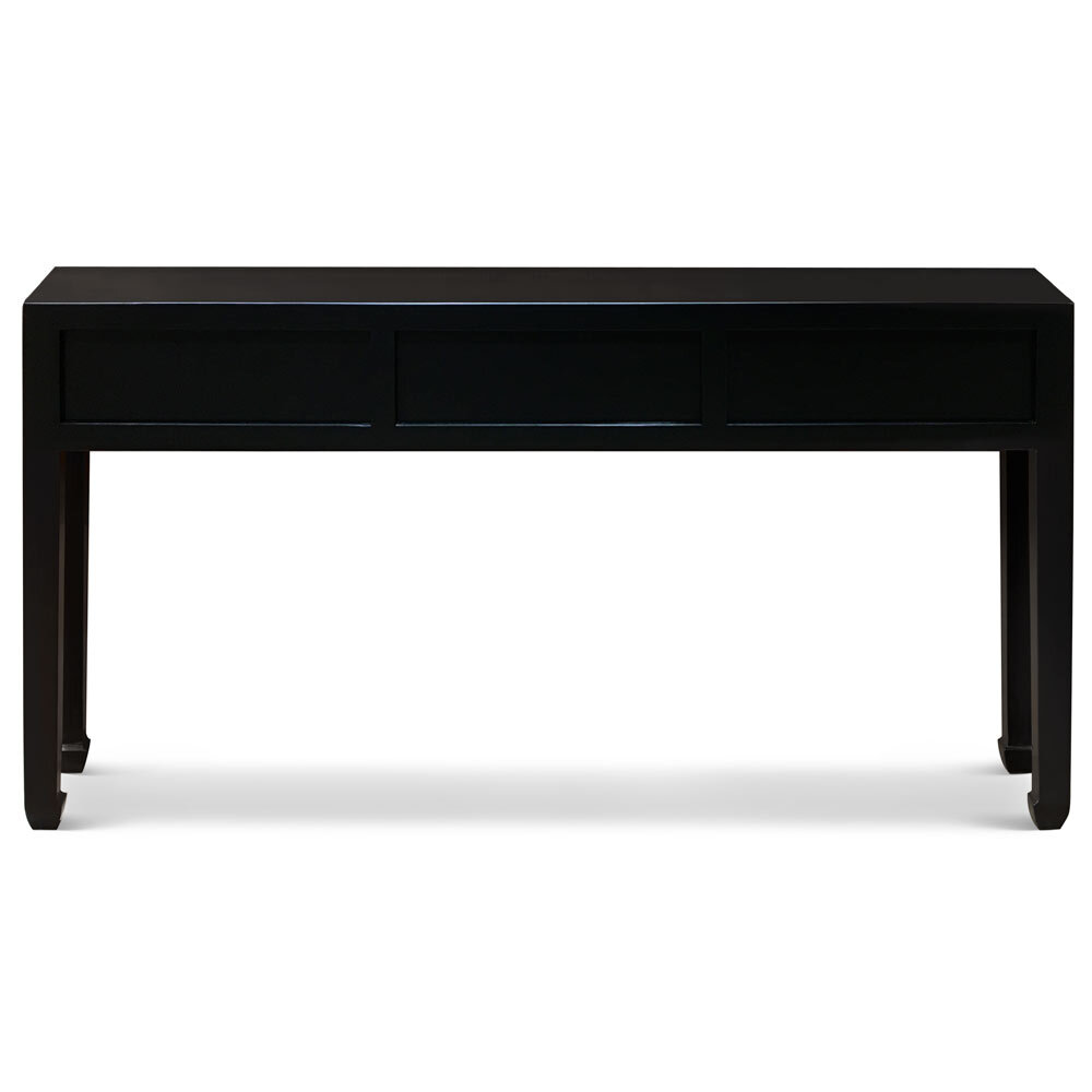 US Seller – Matte Black Elmwood Chinese Ming Console Table with 3 Drawers