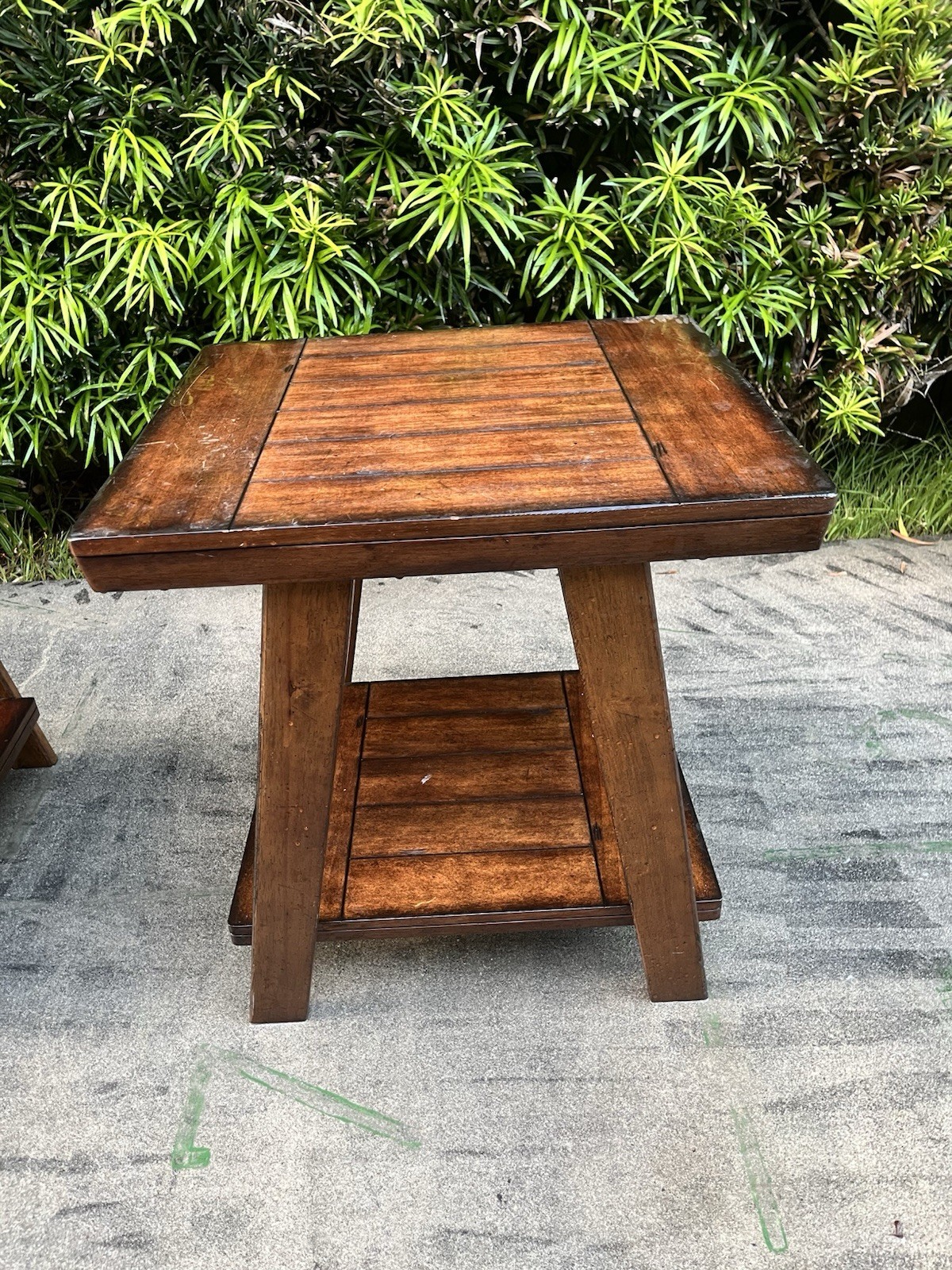 Set of 2 Brown Medium Wood Square End Side Tables w/ Lower Shelf