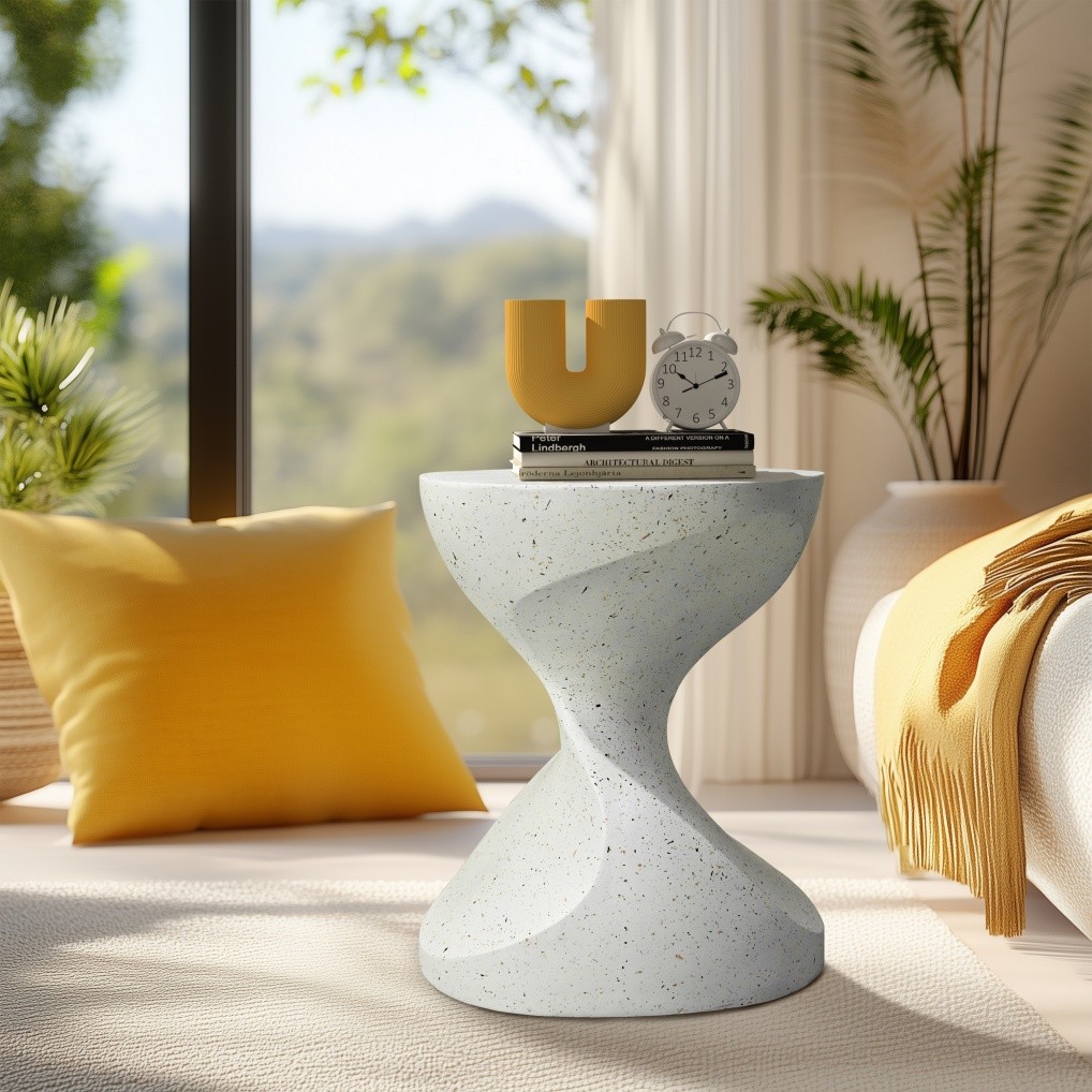 Side Table Modern Art Deco Indoor/Outdoor Accent Table Cream Terrazzo Finish