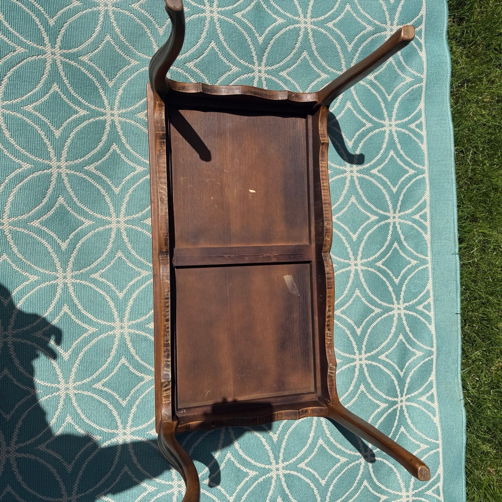 Vintage French Provincial Coffee Table Red Leather Gold Embossed Inset Wood