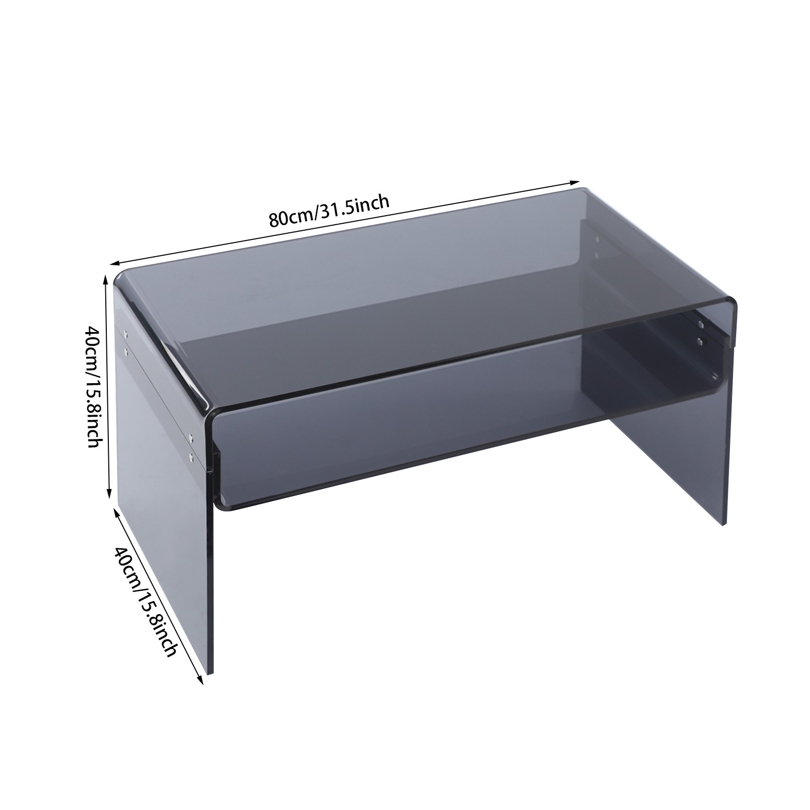 Modern Acrylic Coffee Table, 2-Tier End/Side Desk, 31.5″ W x 15.8″ D/H, Black
