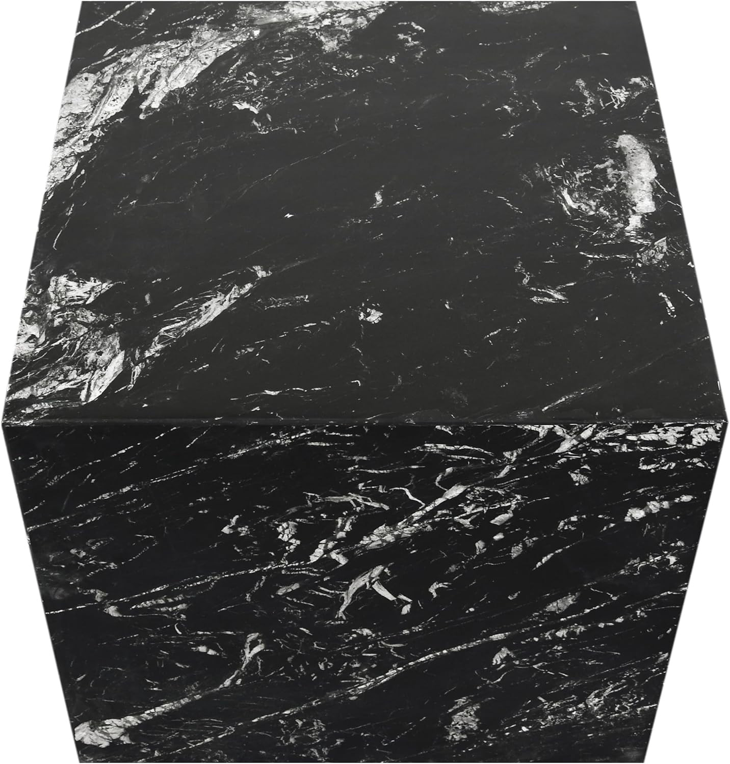 Art Deco Black Marble End Table with White Veining – 18″ W x 18″ D x 18″ H