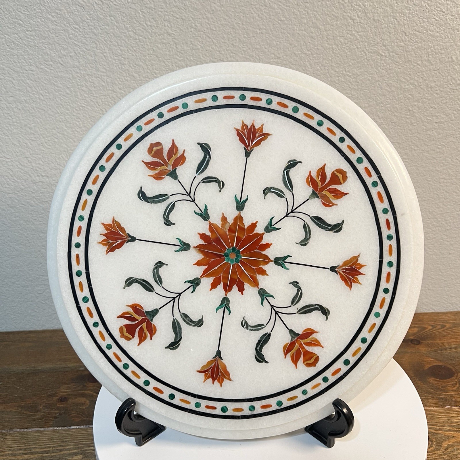 12″ Floral Round Marble End Side Table Top Home decorative