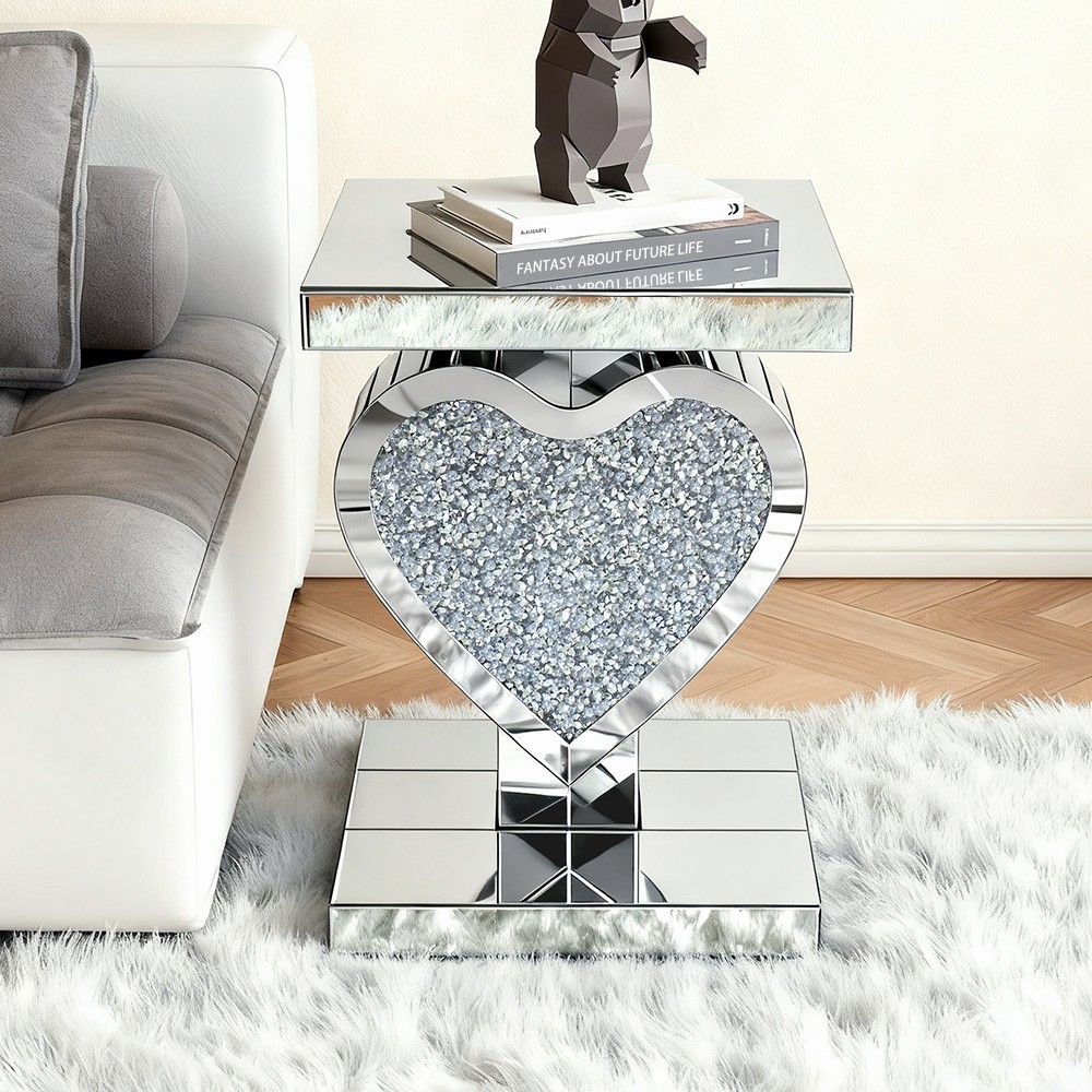 23.6″heart-shaped diamond set mirrored edge table，Modern light luxury home style