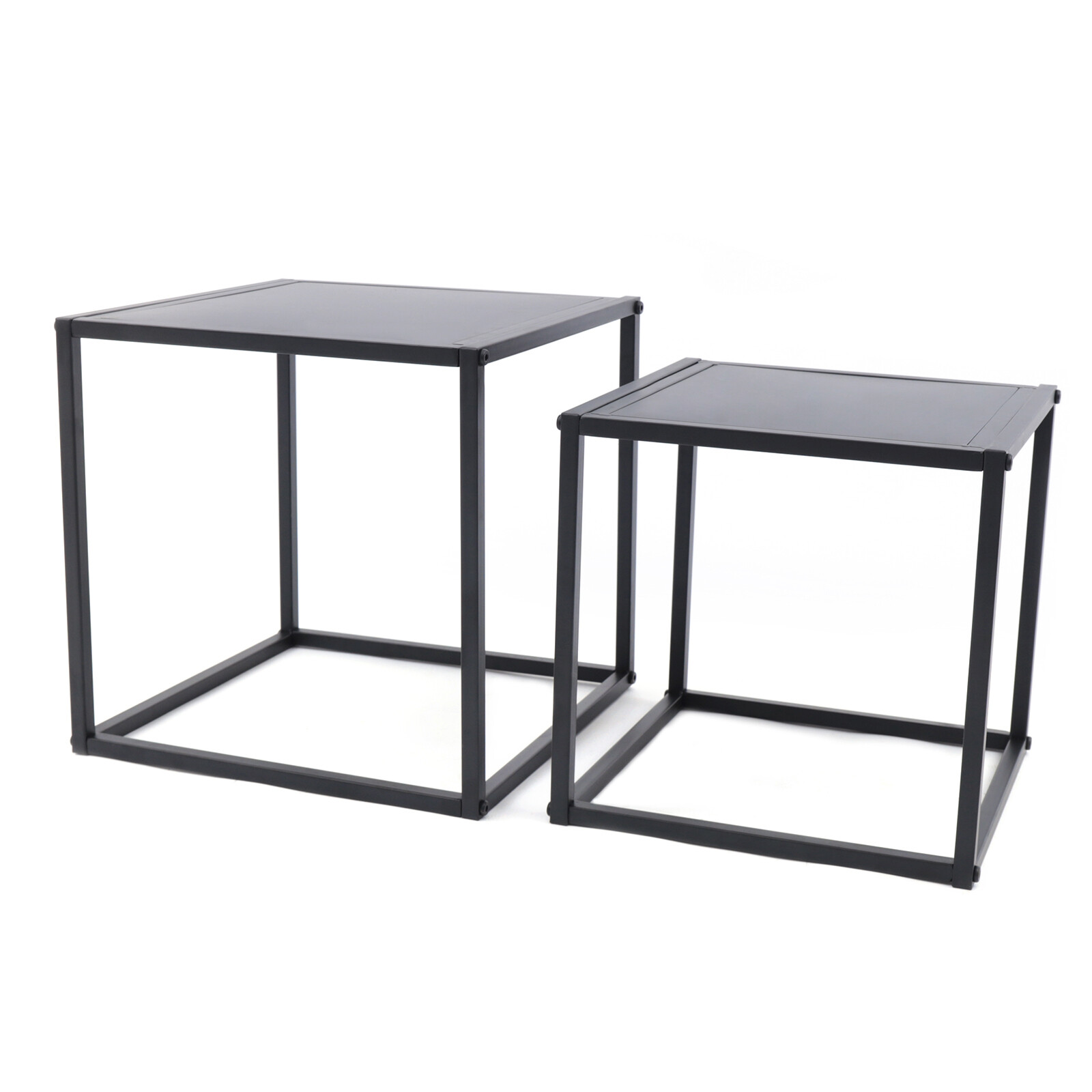 2PC Square Coffee Table End Table Modern Metal Side Table Matt Black Home Office