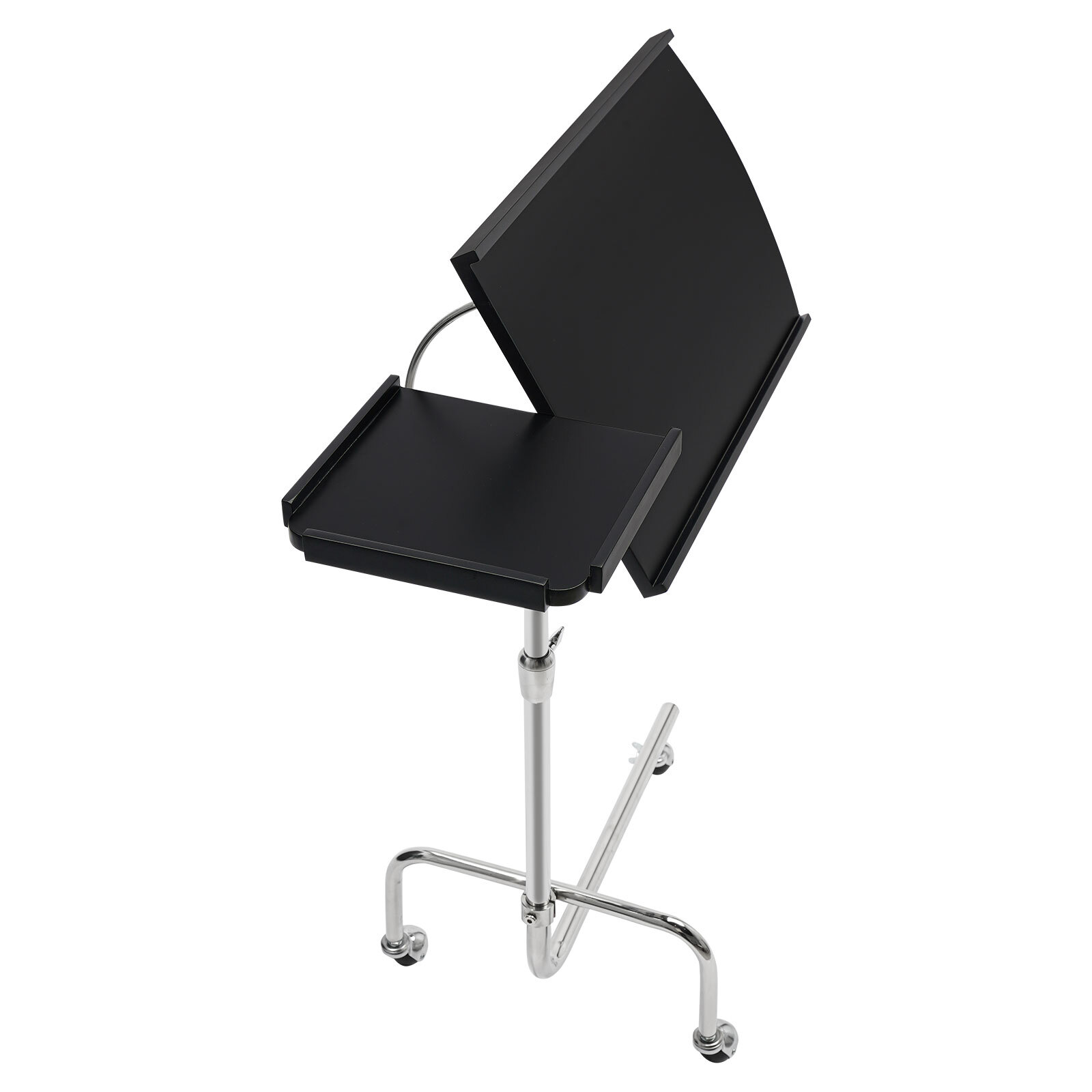 Modern Black Free-standing Adjustable Wood Swivel Tray Table w/ Ergonomic Stand