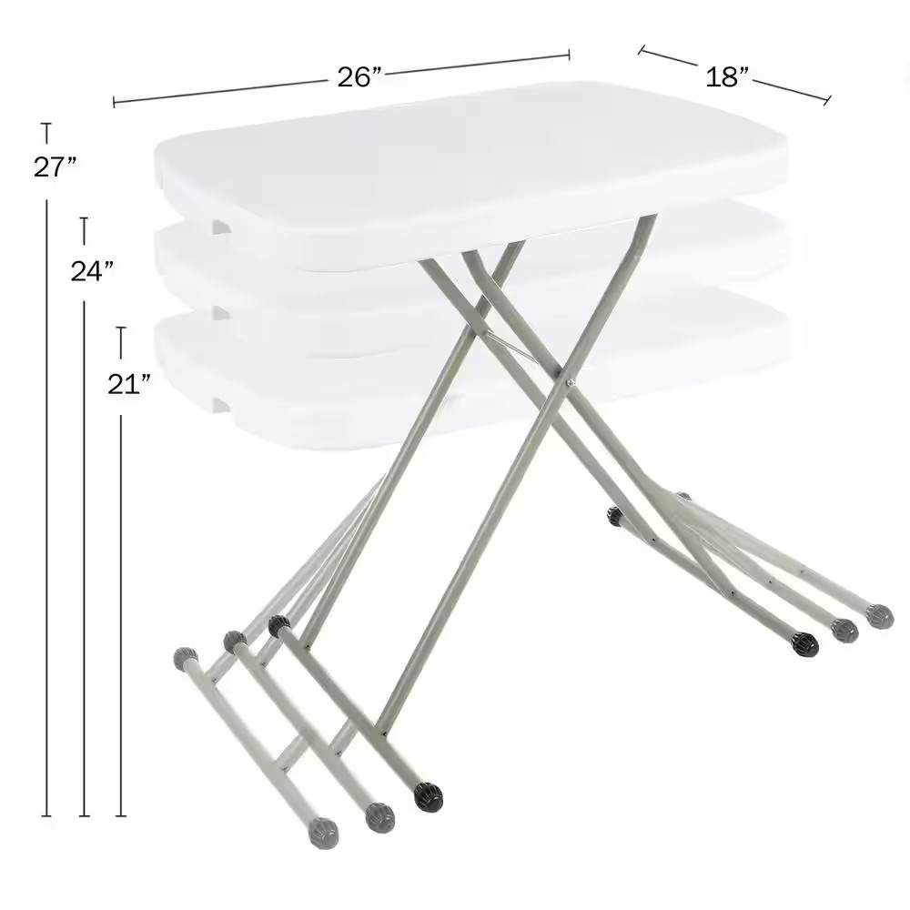26 In. Folding Utility Table with Plastic Top and Metal Legs, Lightweight Portab