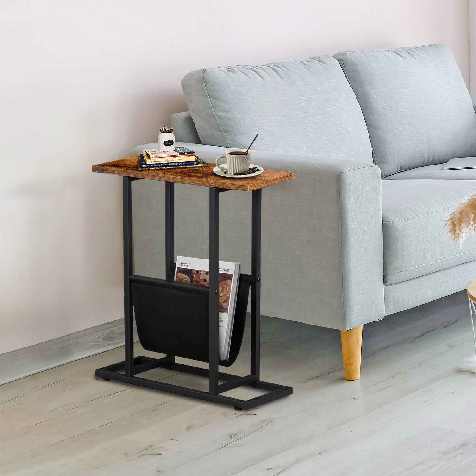 2PCS End Side Table with Magazine Holder Narrow Sofa Table Bedroom Living Room