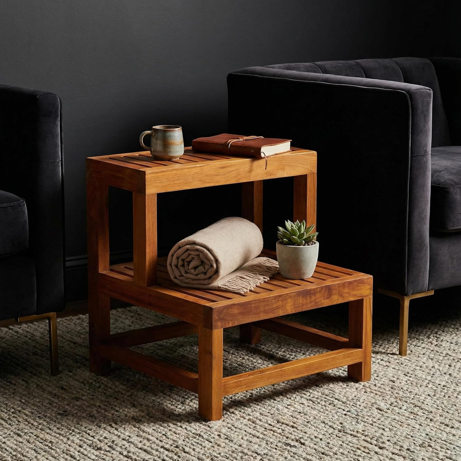 Elegant Solid Teak Wood 2-Tier End Table by