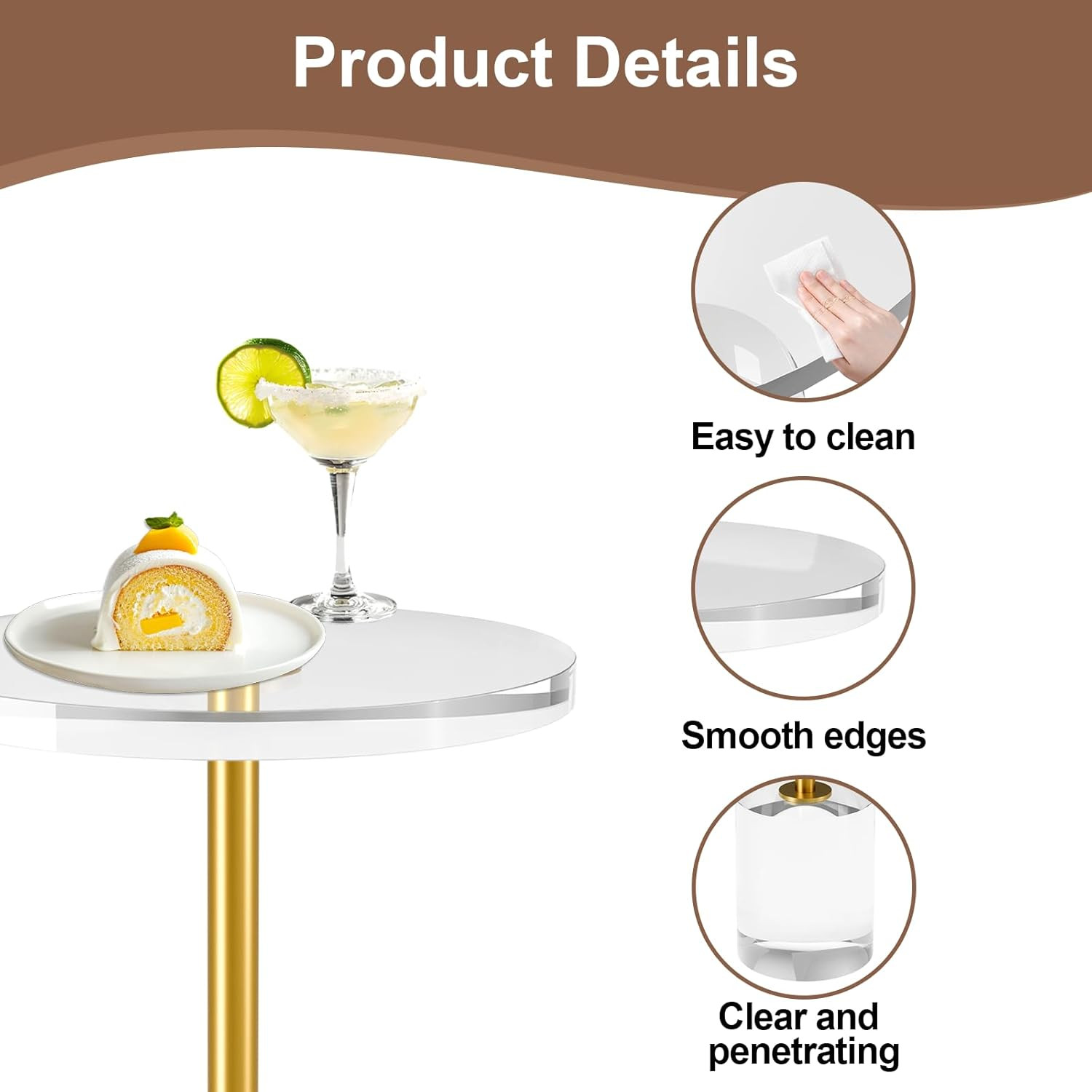 Modern Gold Acrylic End Table – Stylish Clear Side Table for Any Room