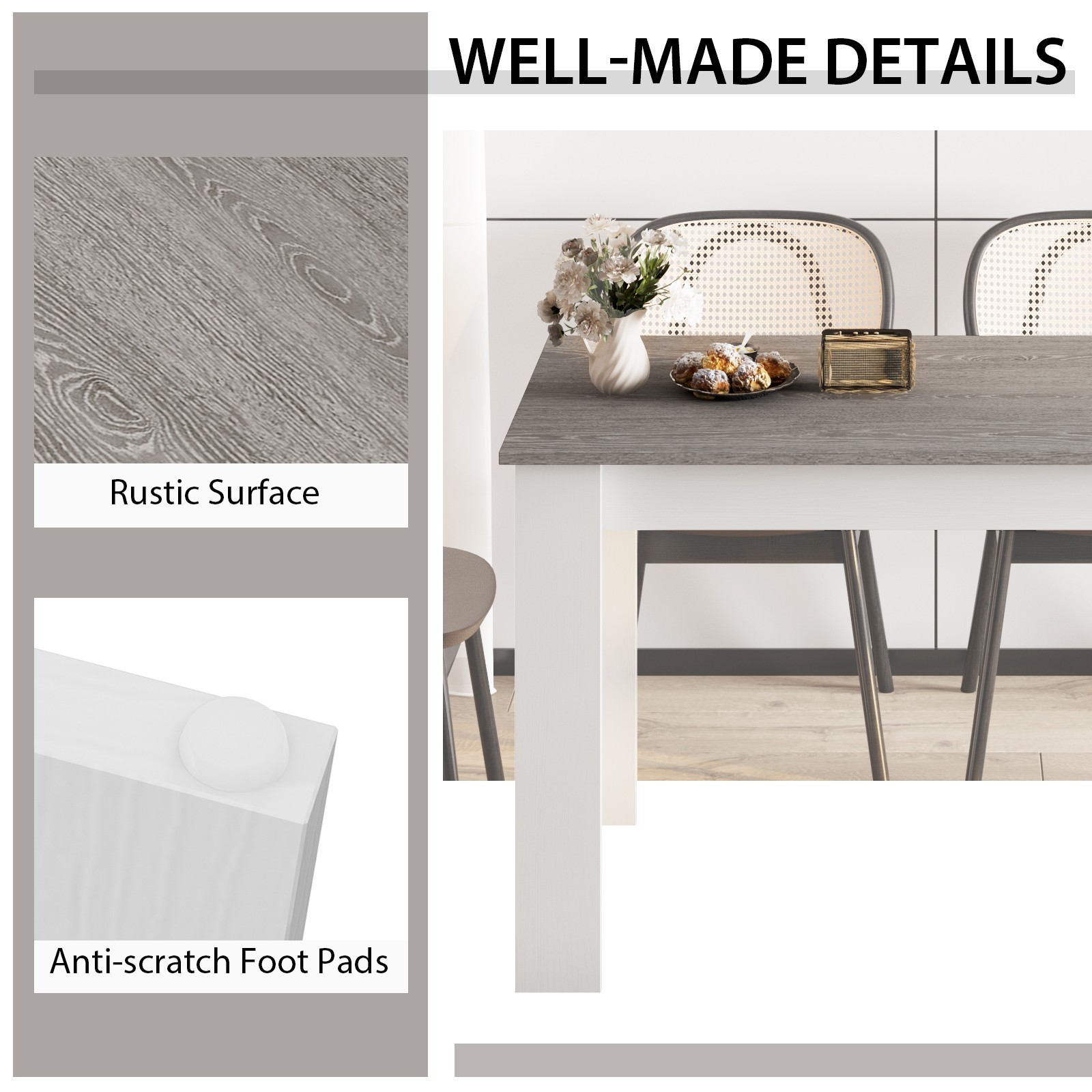 Costway 47″ Kitchen Dining Table Dining Table for Small Space Dark Gray