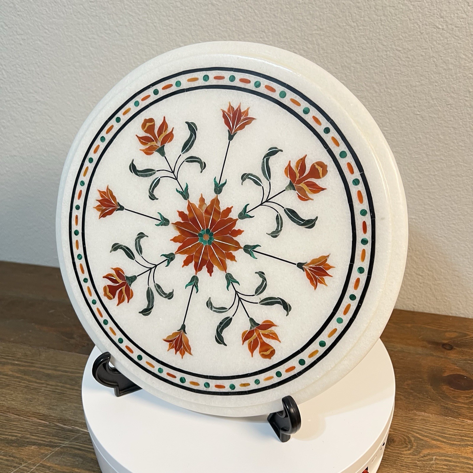 12″ Floral Round Marble End Side Table Top Home decorative