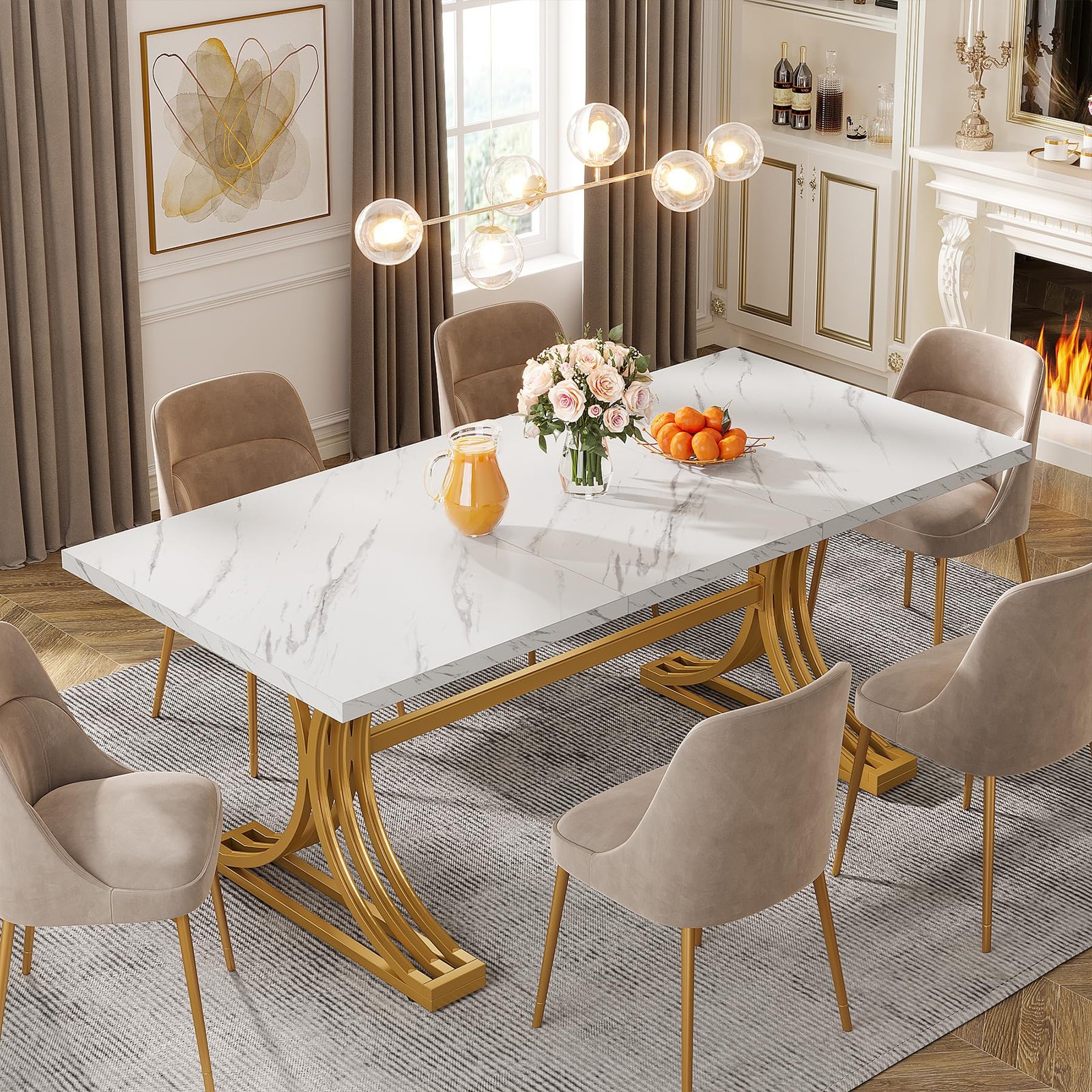 63-Inch Rectangular Dining Table for 4 to 6, Modern Kitchen Tables with Styli…