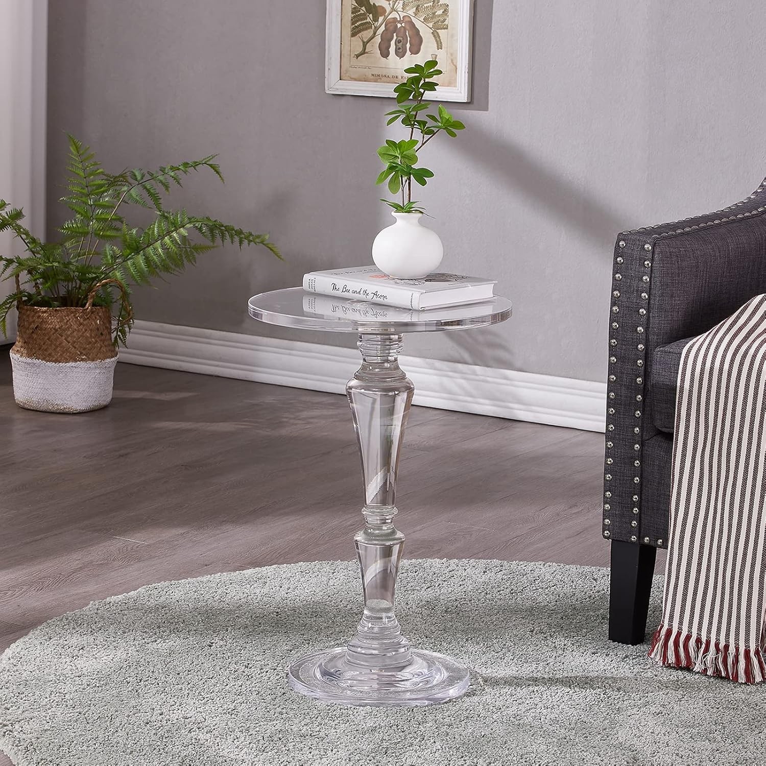 Acrylic End Table, Clear Side Table, Modern Coffee Table With Round Tabletop