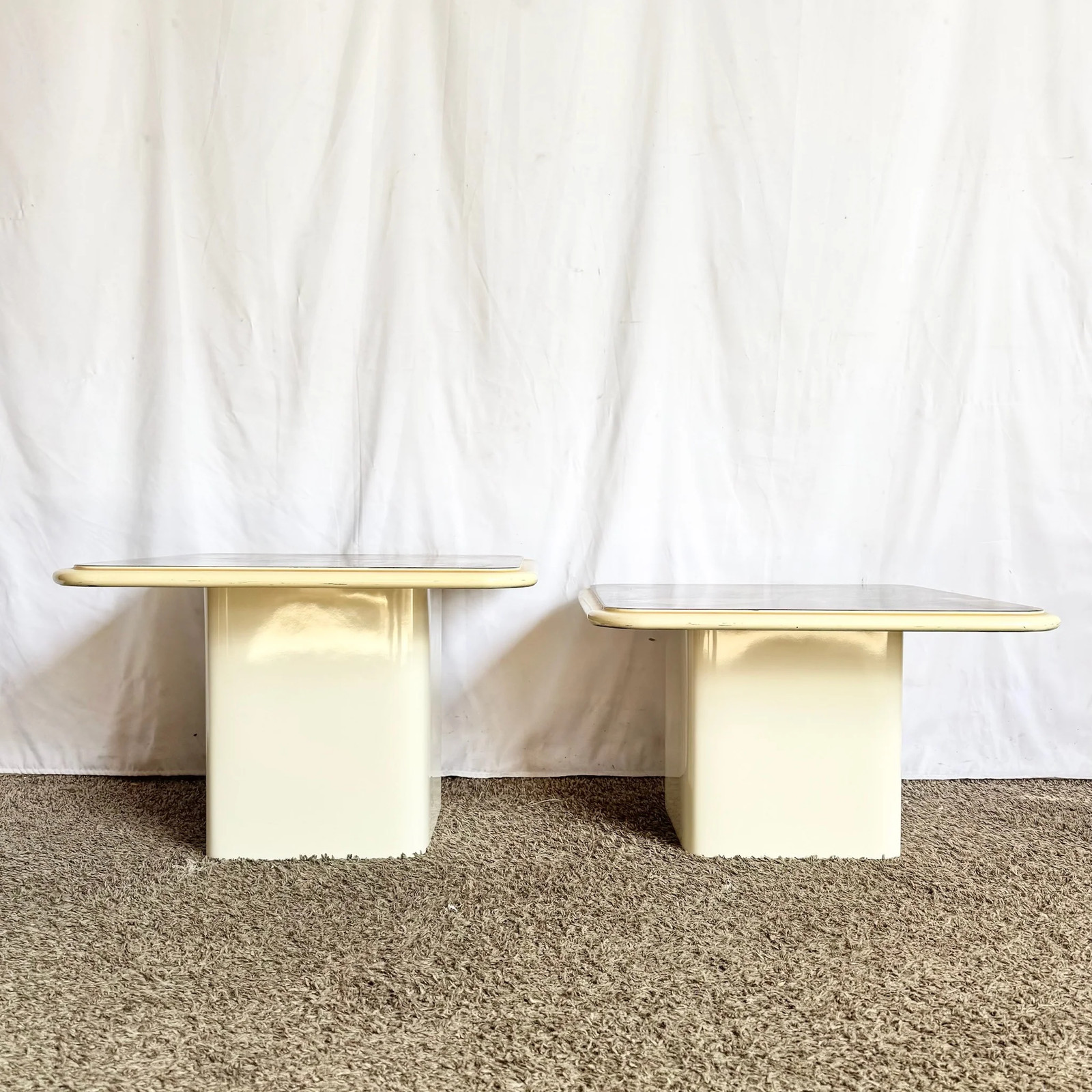 Art Deco Epoxy Top Abstract Square Nesting Tables – Set of 2