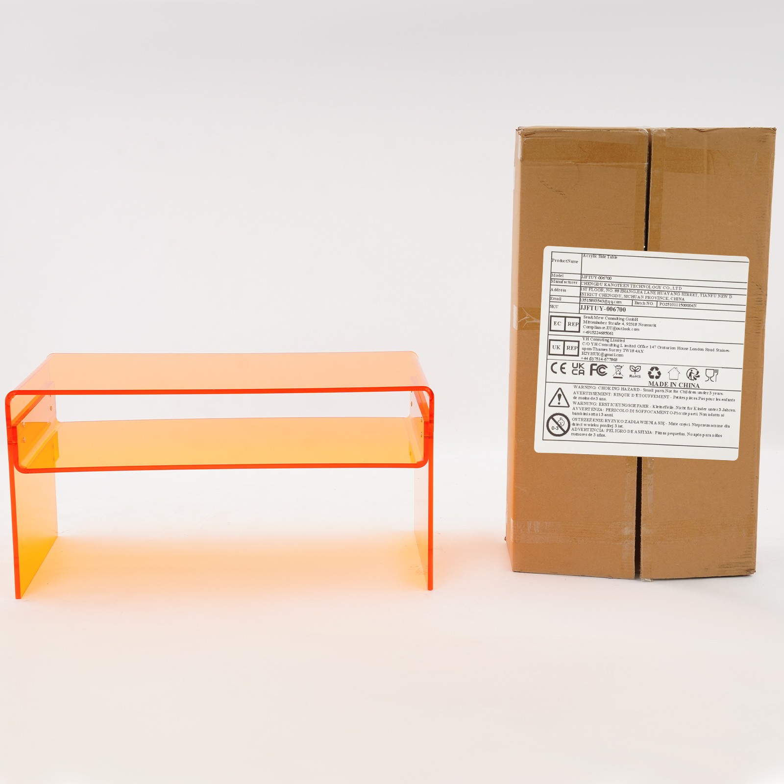 Acrylic Coffee Table 2 Tiers Modern Side Table End Desk Orange 31.5×15.8×15.8in