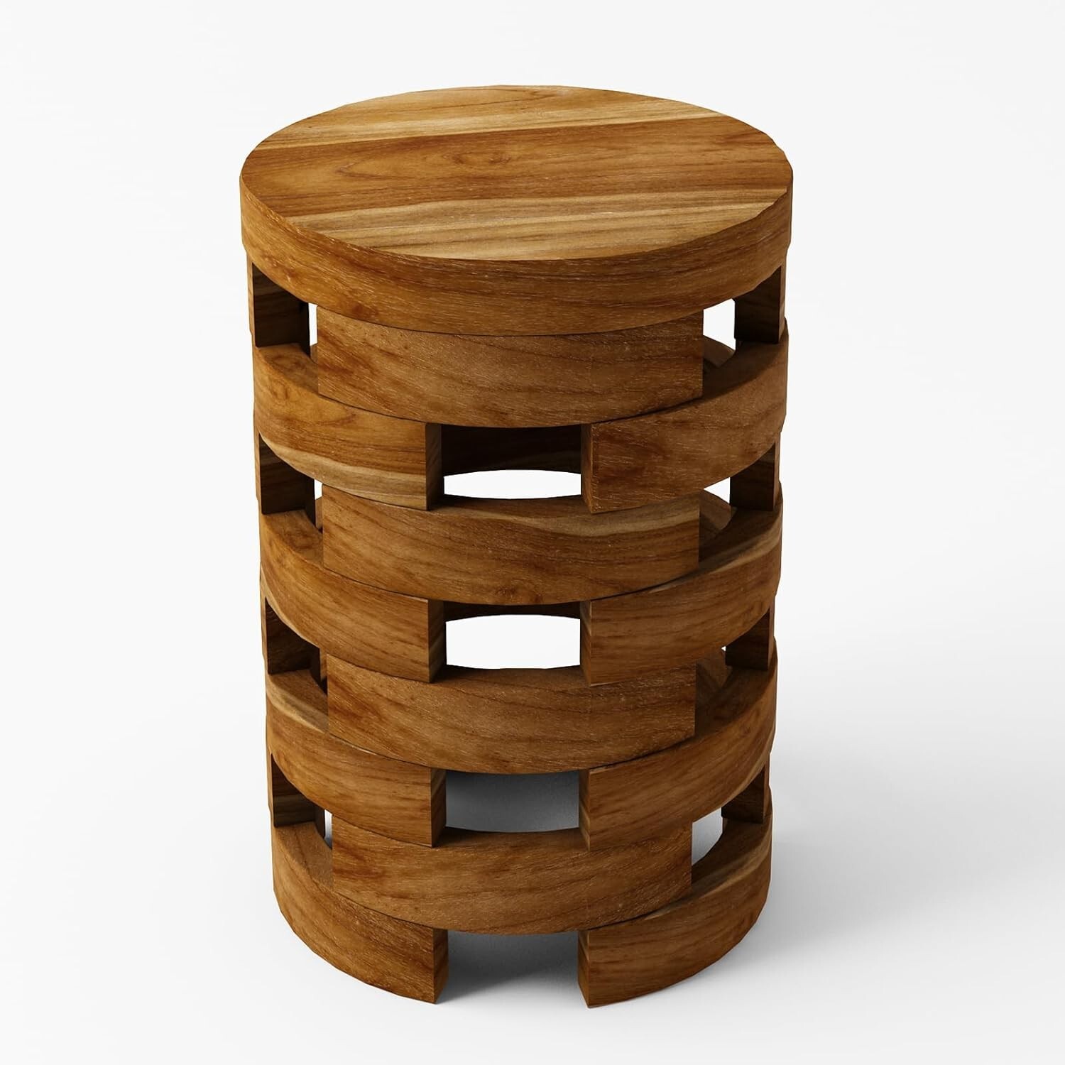 Rustic Teak Wood Slatted Side Table or Stool, Assembled