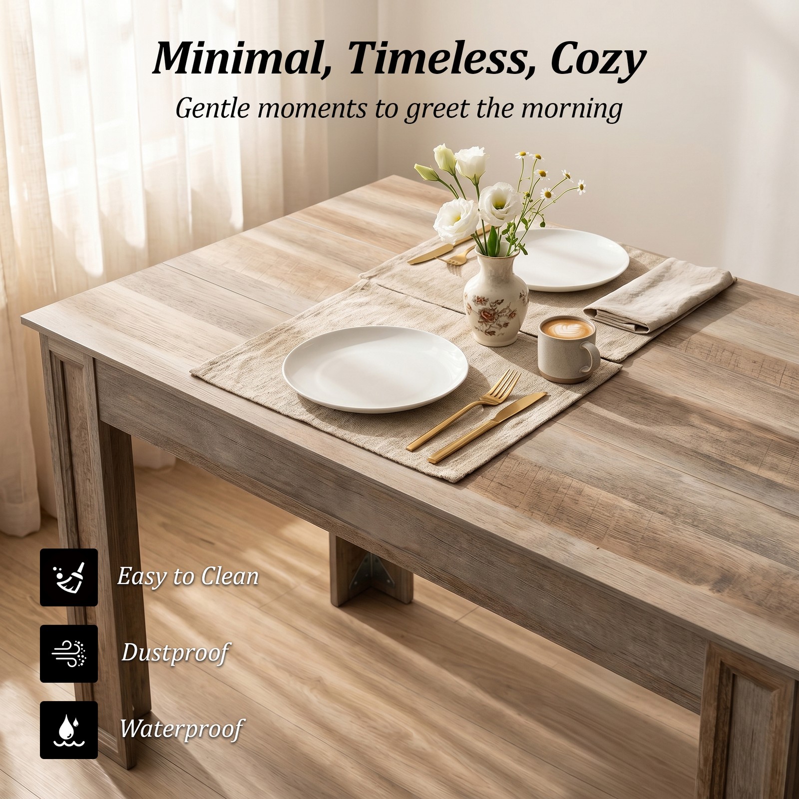 70″ Gray Farmhouse Dining Table with Charging Station & Drawer,for 6-8 People