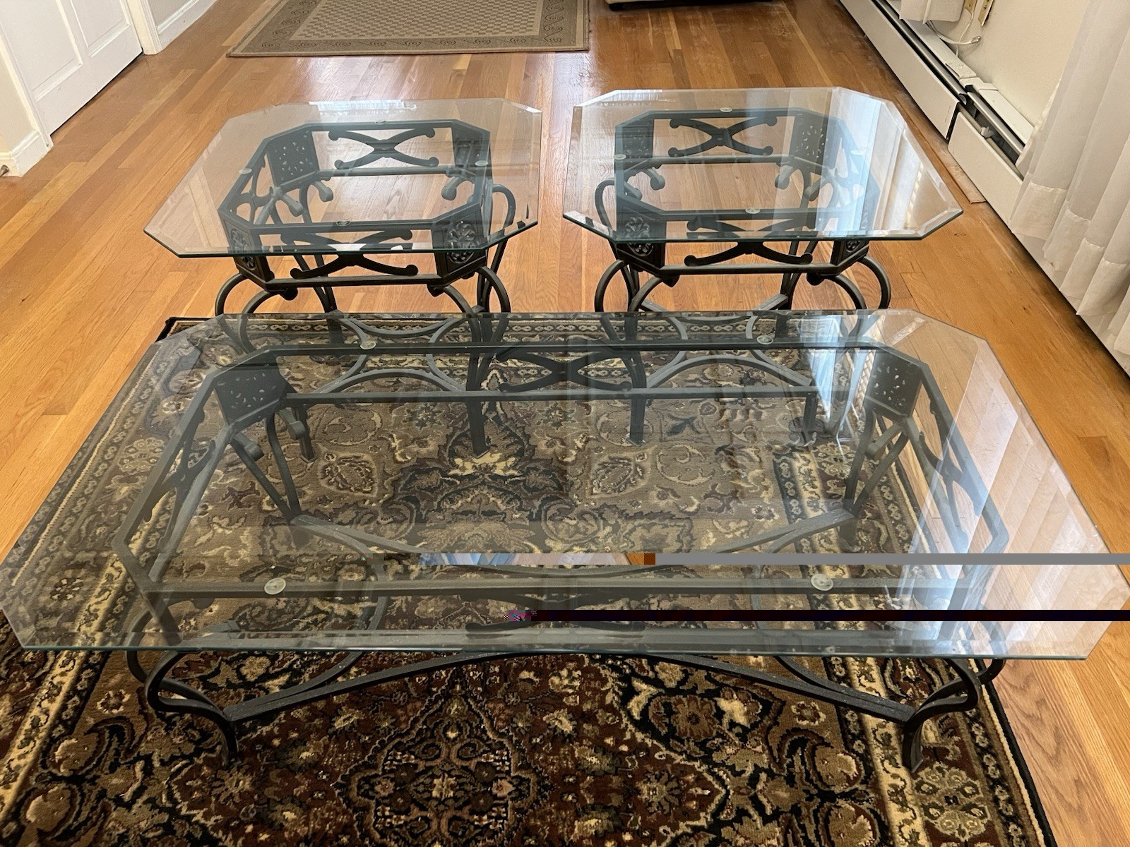 Glass Living Room Coffee Table and End Tables with Metal Base (3 Pc Set)