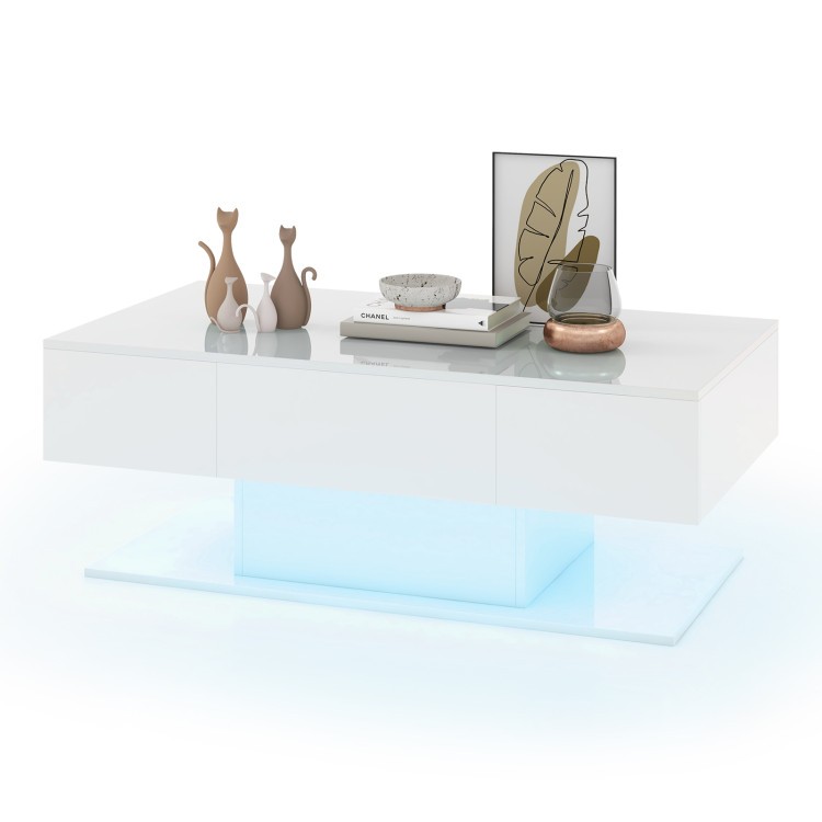 LED Coffee Table with 20 Color Lights, 2 Drawers, High-Gloss Finish