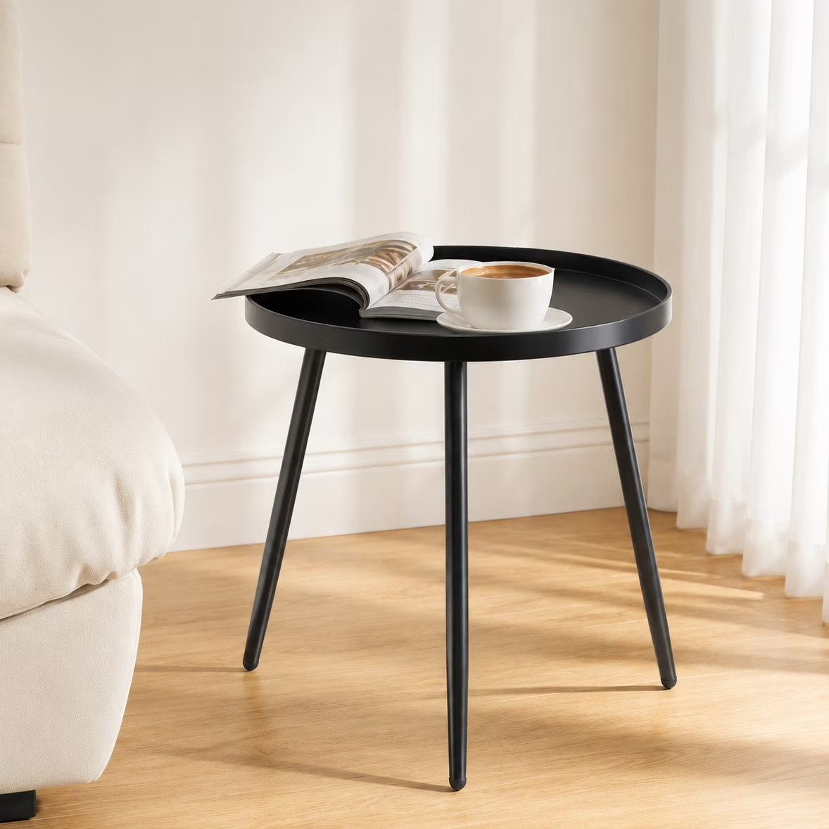 MEHOOM Round Metal Side Table Matte Black End Table Indoor FREE SHIP