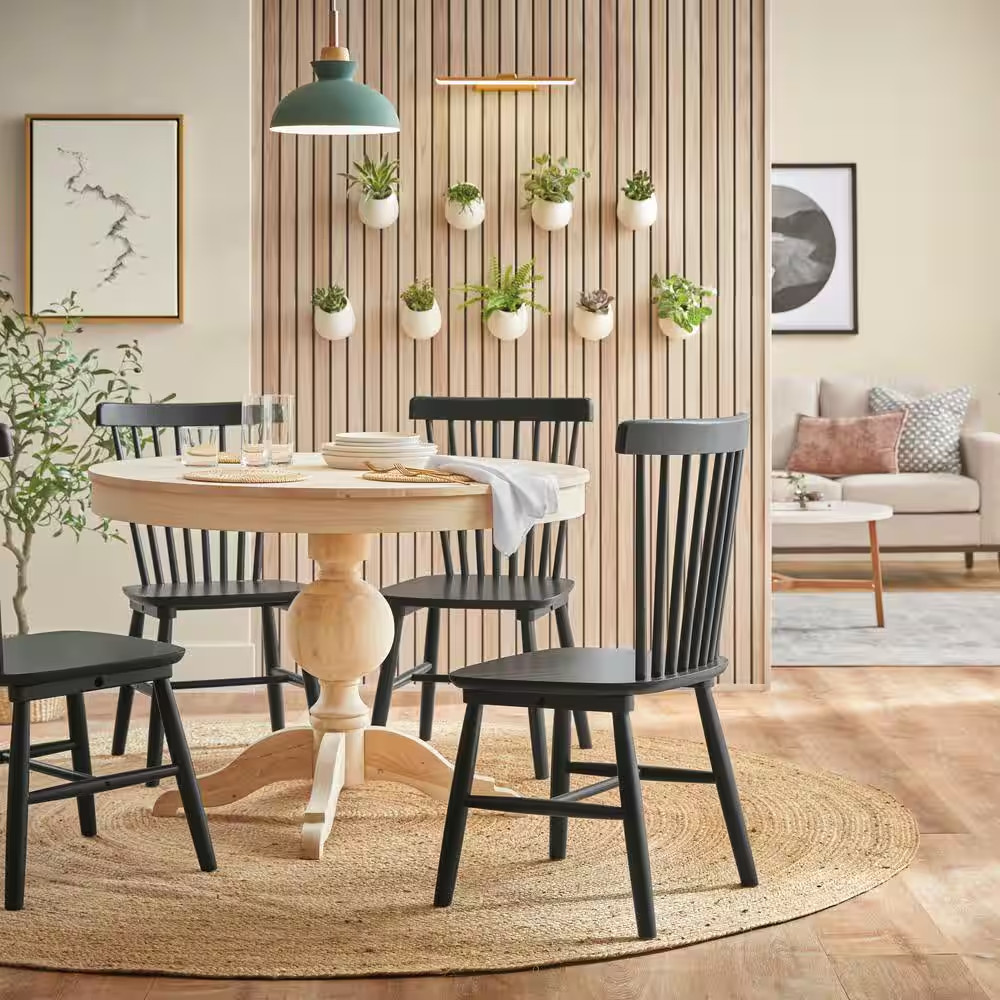 Round Pedestal Unfinished Natural Pine Wood Table for 4 (42 In. L X 29.75 In. H)