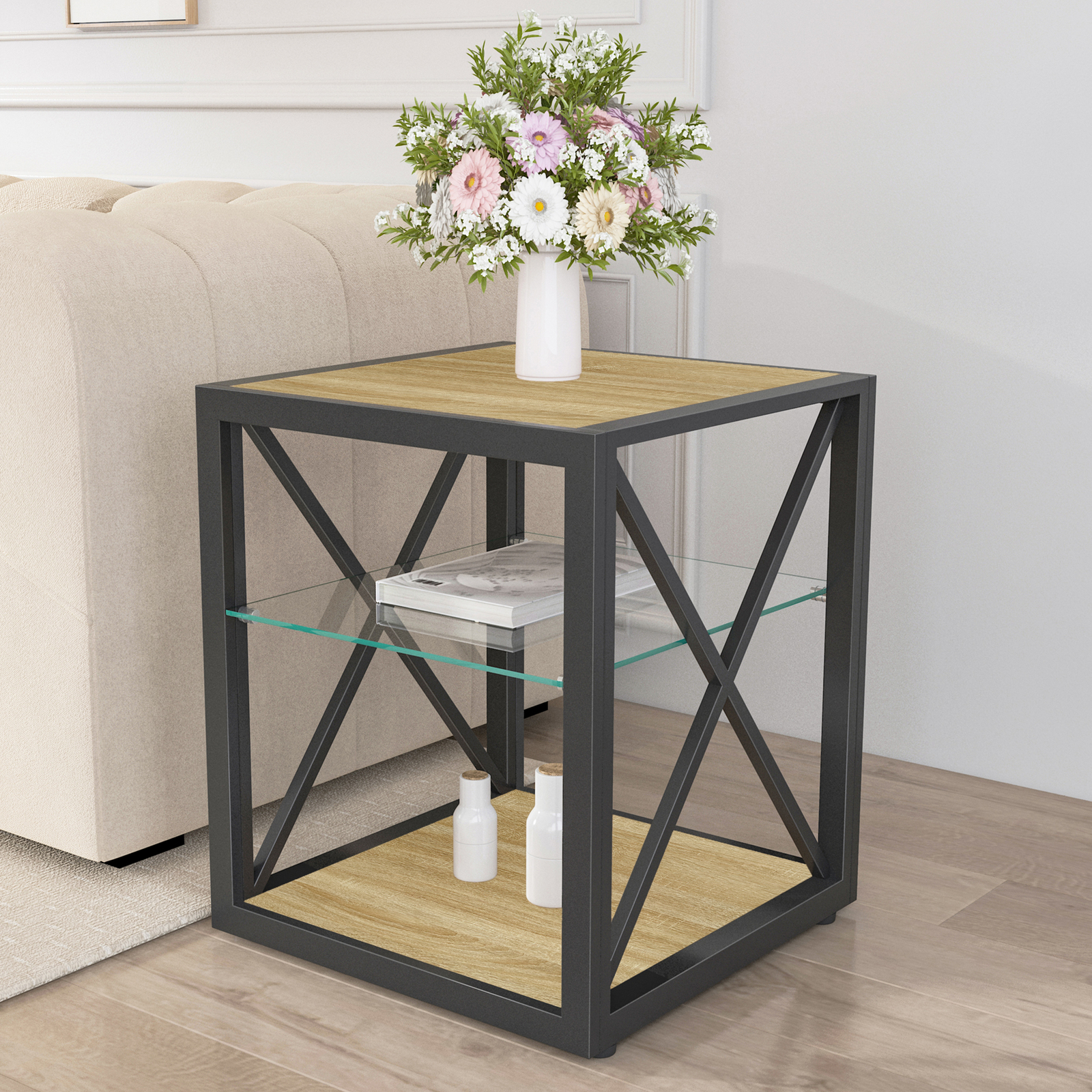 Modern End Table Nightstand Industrial Style Side Table for Bedroom &Living Room