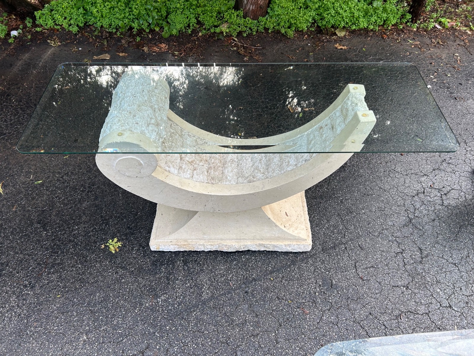 Tessellated Stone Organic Shape Base Rectangular Sofa Console Table Art Deco