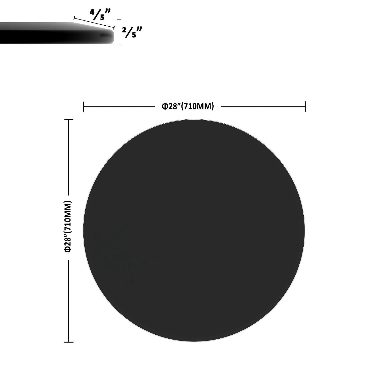 Round Black Tempered Glass Table Top 2/5” 3/8″ Thick Beveled Polished Edge