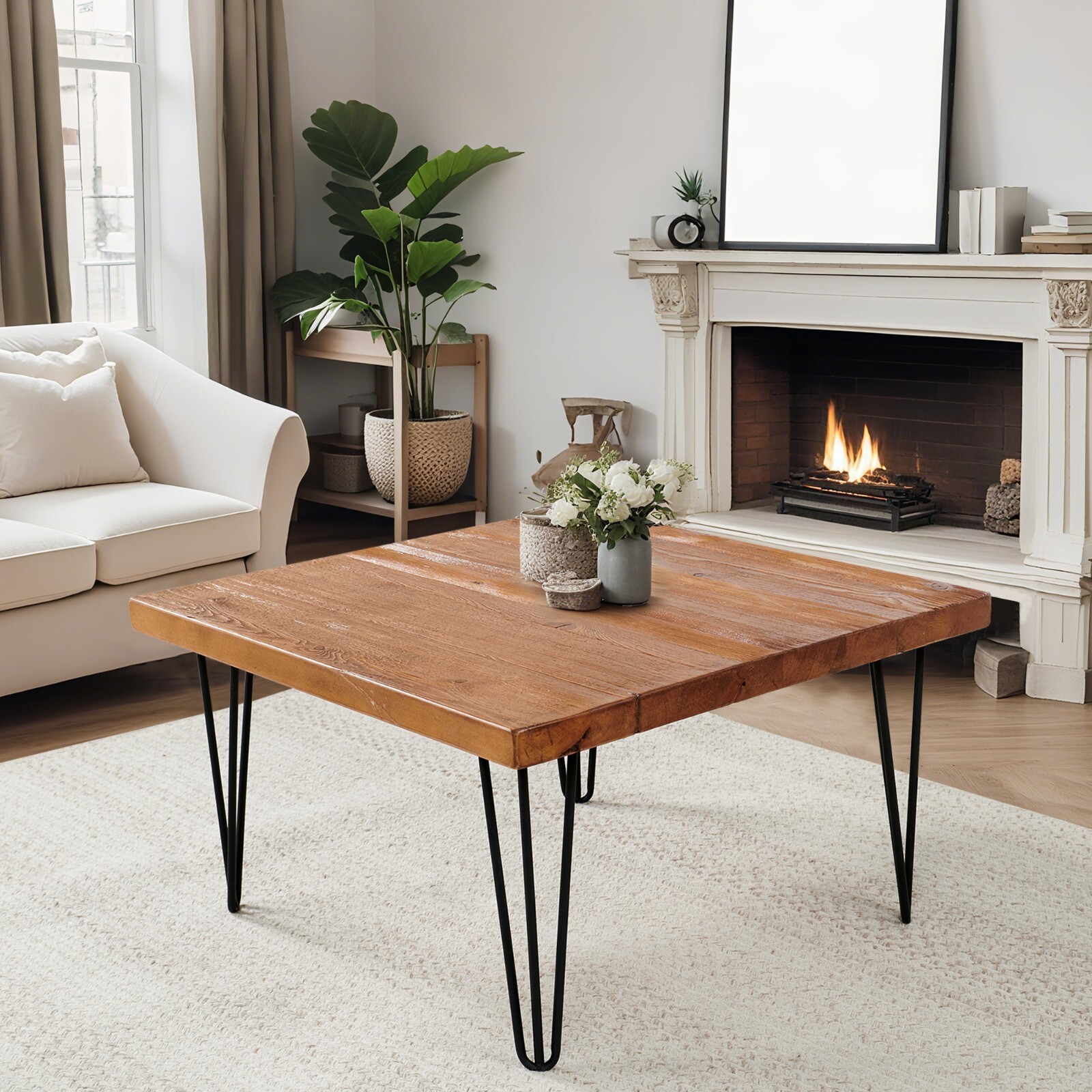 Rustic Square Old Pine Wooden Coffee Table Home Furniture for Living Room Decor