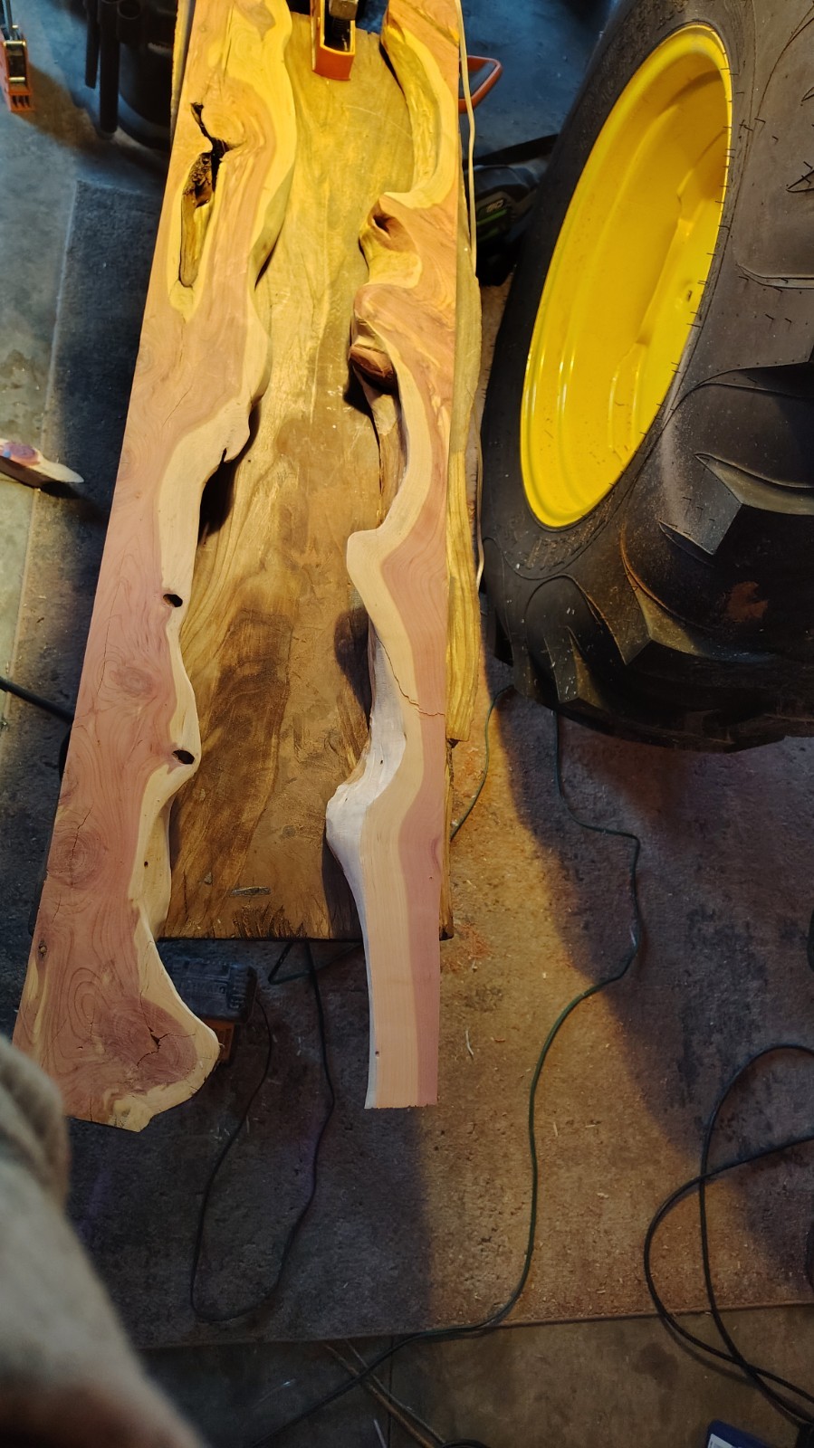 Red Cedar Epoxy Translucent River Table With Electricity Fracked Accents