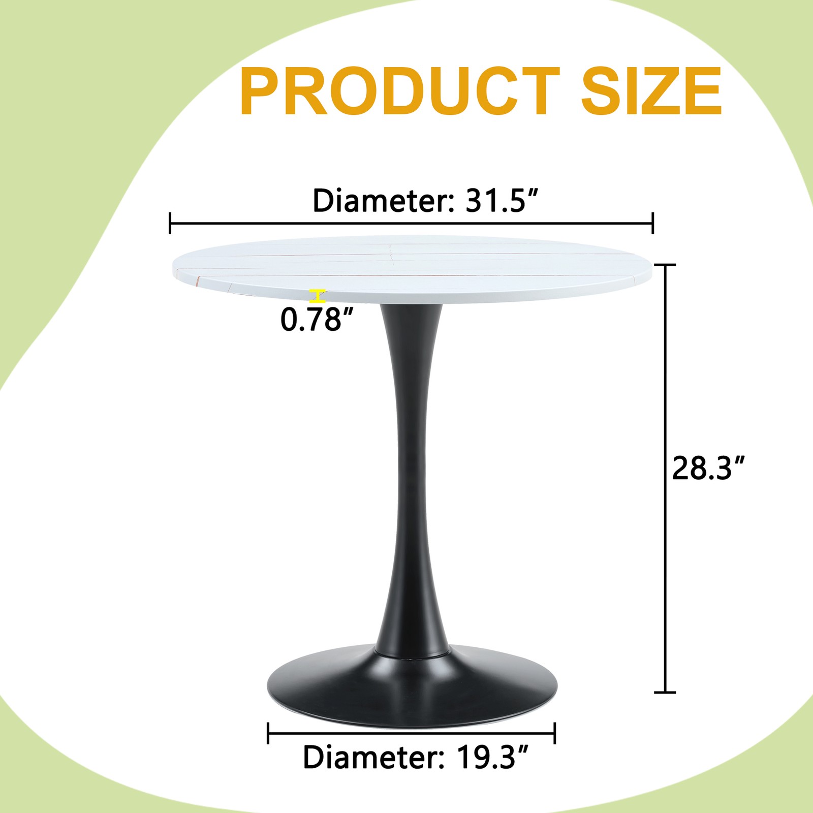31.5″ Round Tulip Dining Table White MDF Top Metal Pedestal Base