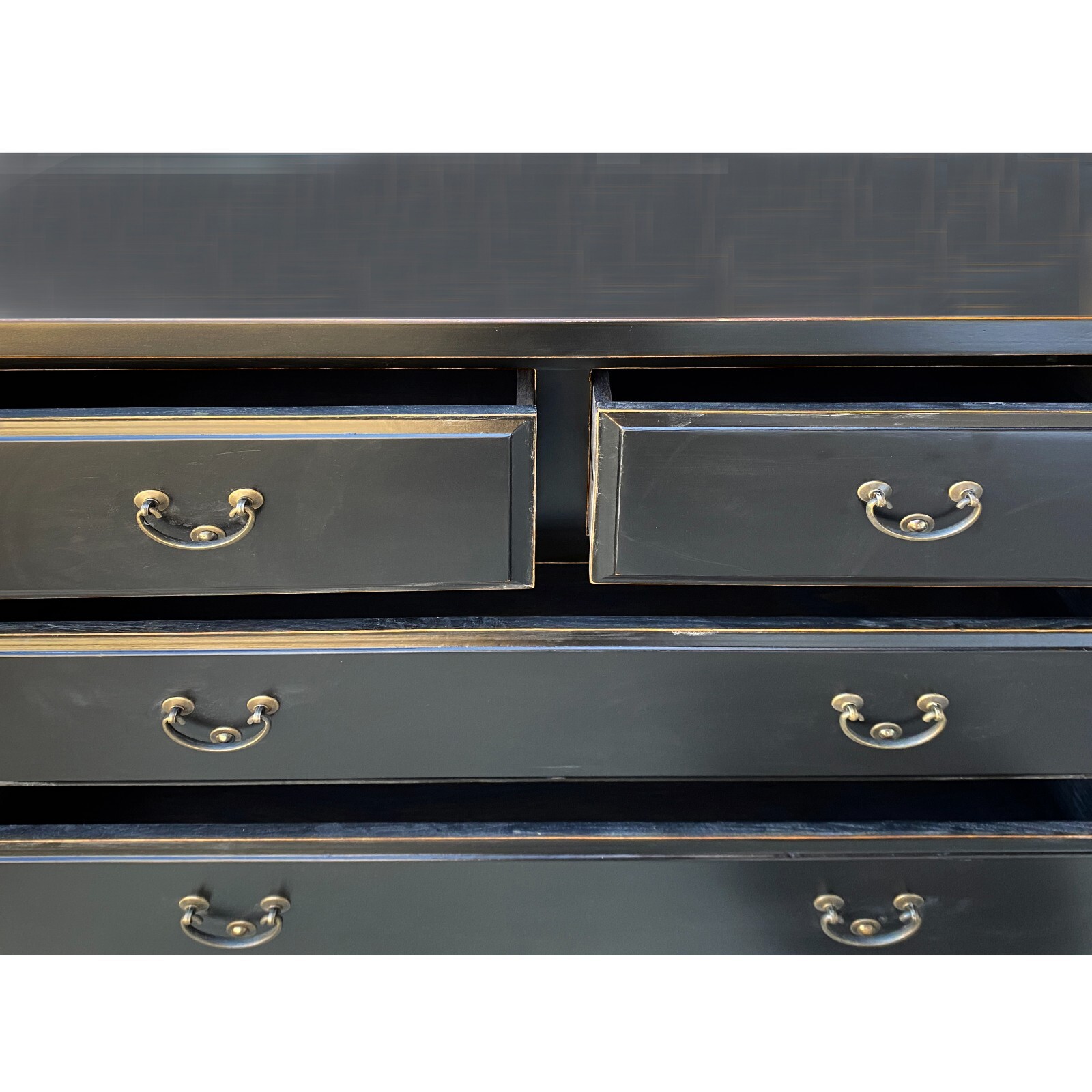Oriental Black Lacquer 4 Drawers Sideboard Credenza Dresser Cabinet cs7521