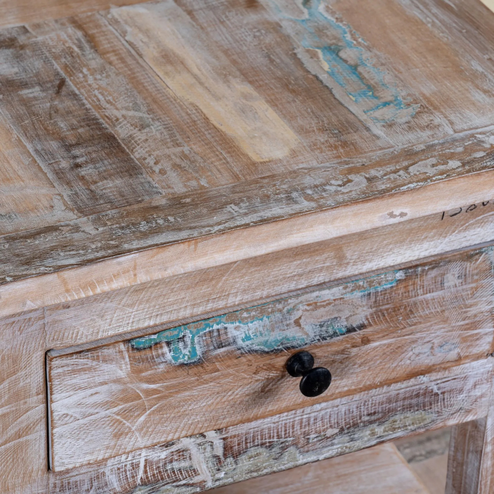 Artisan Handmade Bedside Table Solid Wood Hand Carved 19.7 × 13.8 × 23.6 inches