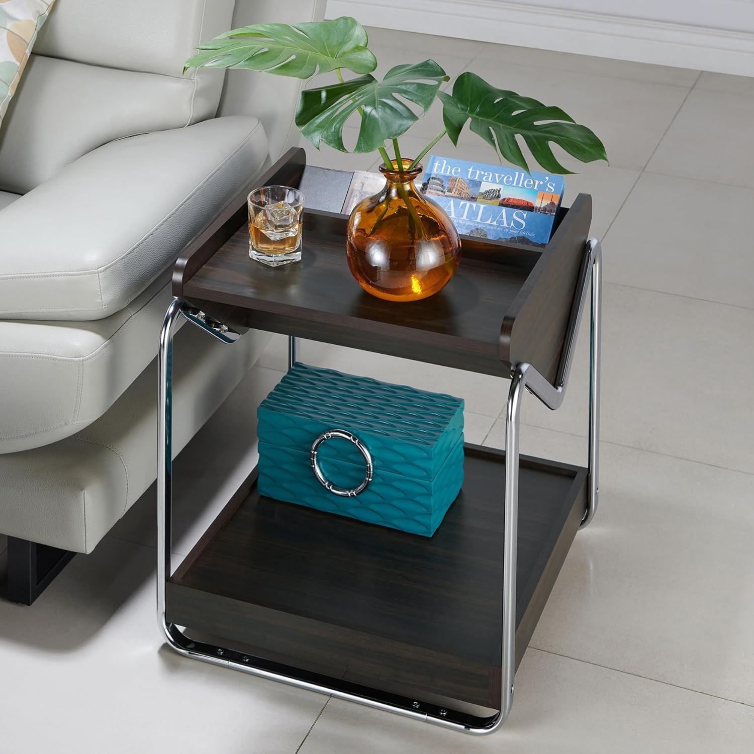 Nolan Glam 22″ End Table with Open Shelf in Wenge Brown for Any Room