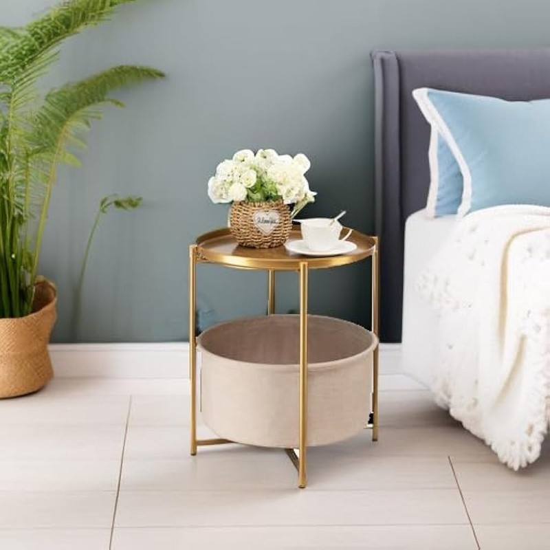 Versatile Removable Tray Side Table W/ Storage Basket Bedroom Living Room New