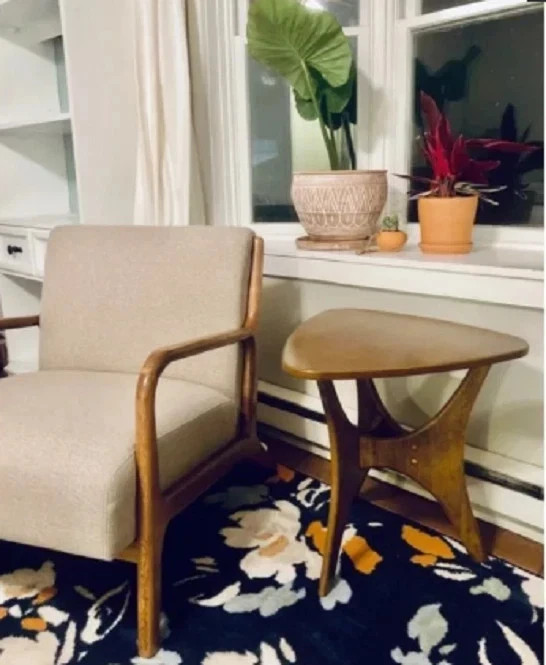 Triangle Mid-Century Modern Side Table Light Brown Small Unique Wooden Bedside