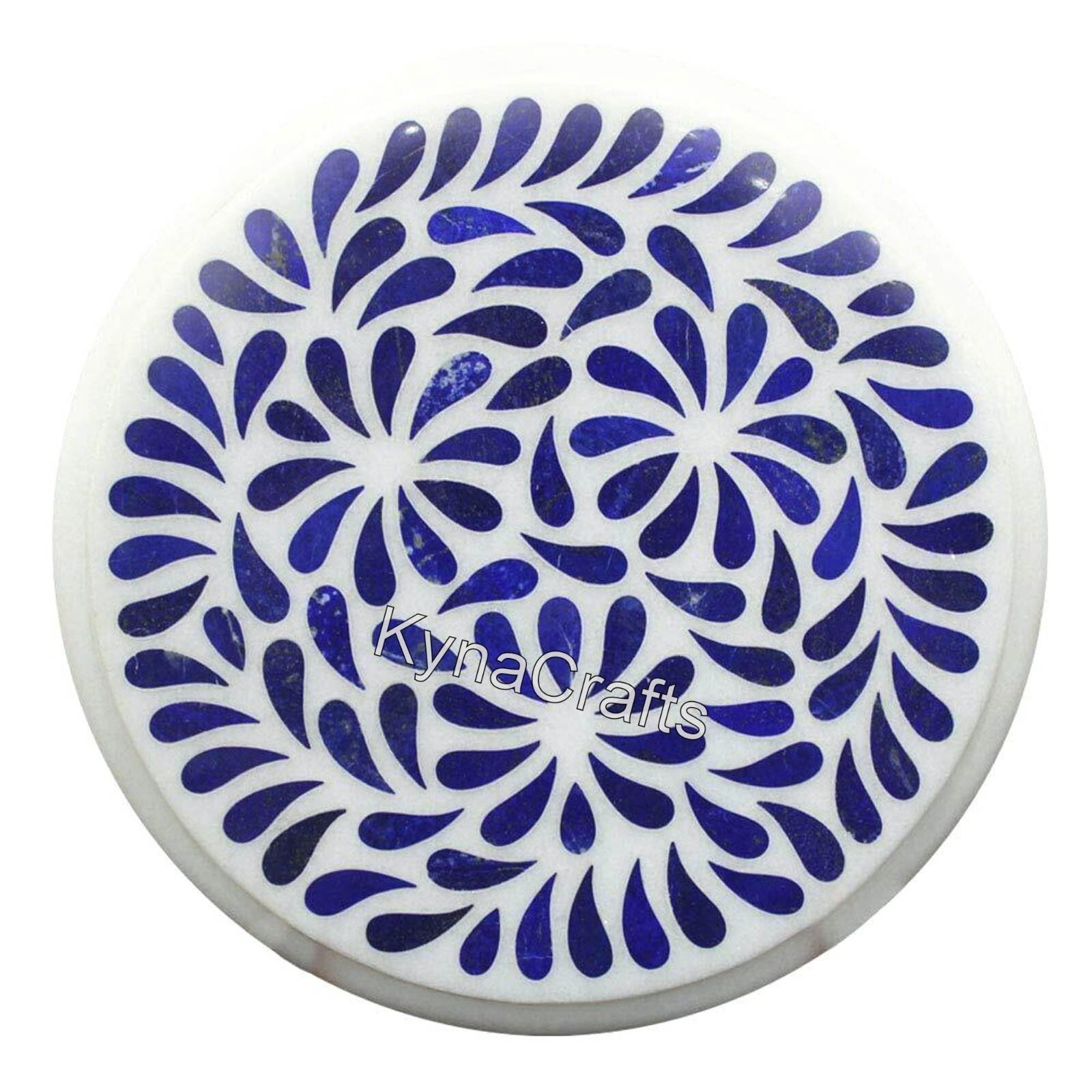 Lapis Lazuli Stone Coffee Table Top with Inlay Work Round Marble Corner Table