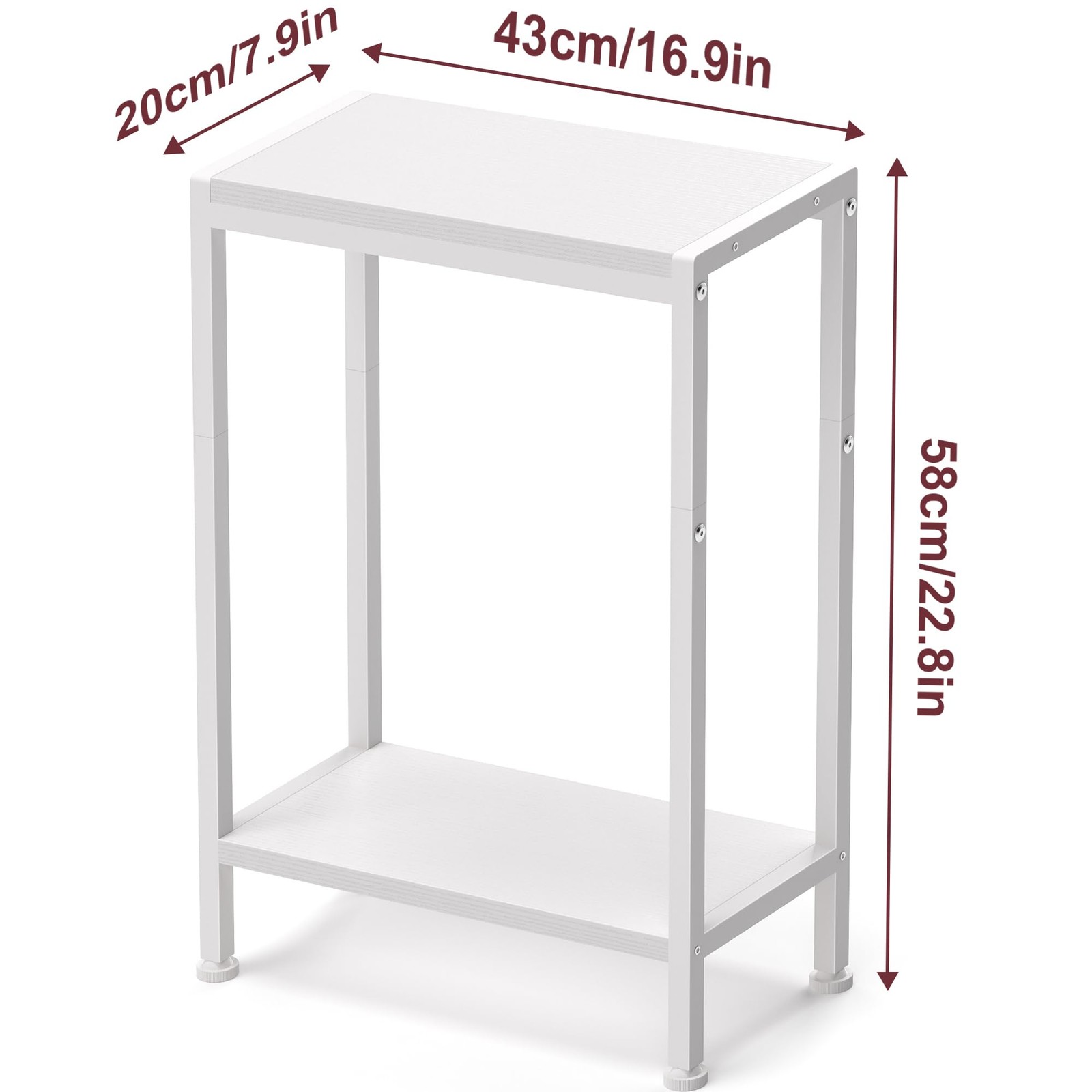 Narrow Side Table Small Space 2Tier Slim Couch Bedside Stand White 1 PCS