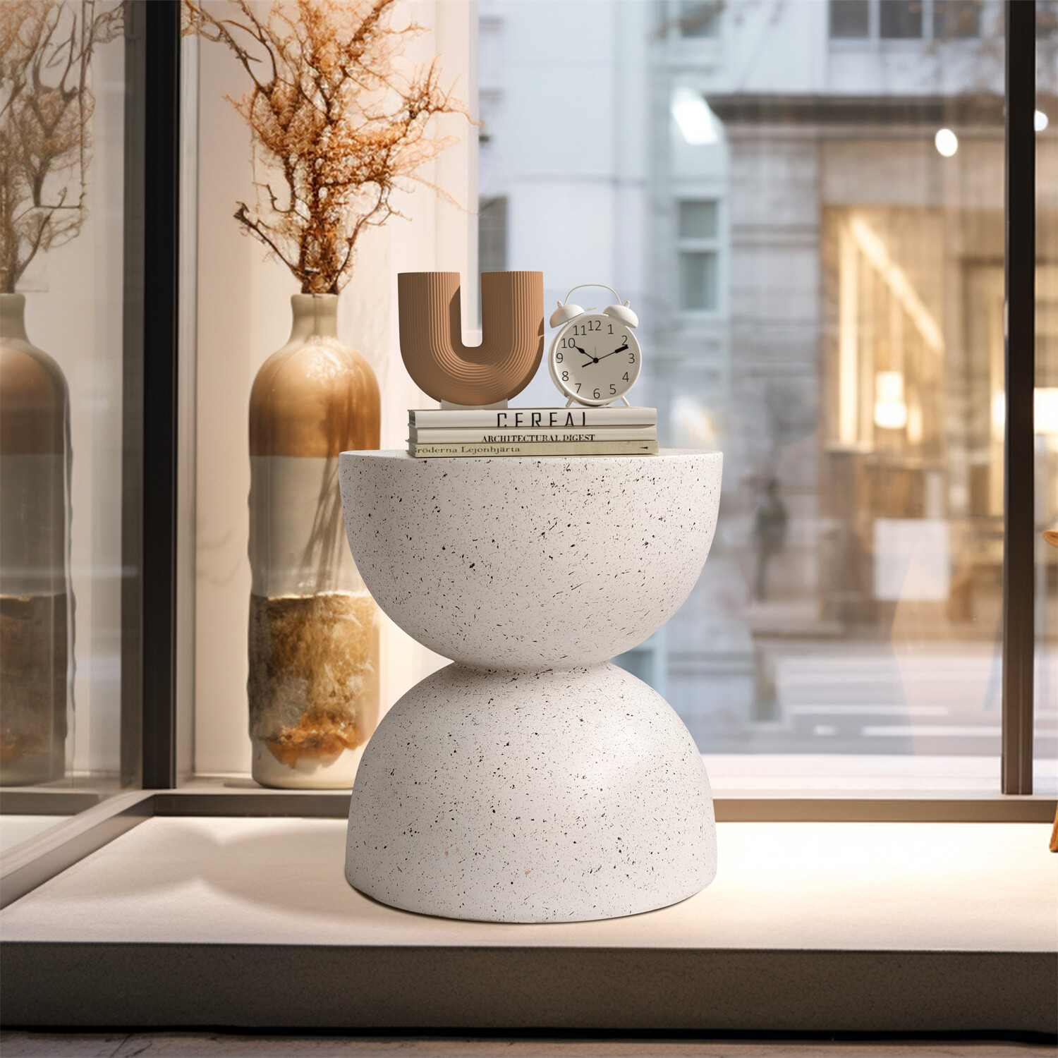 Unique Outdoor Concrete Side Table for Living Room Bedroom End Table Plant Stand