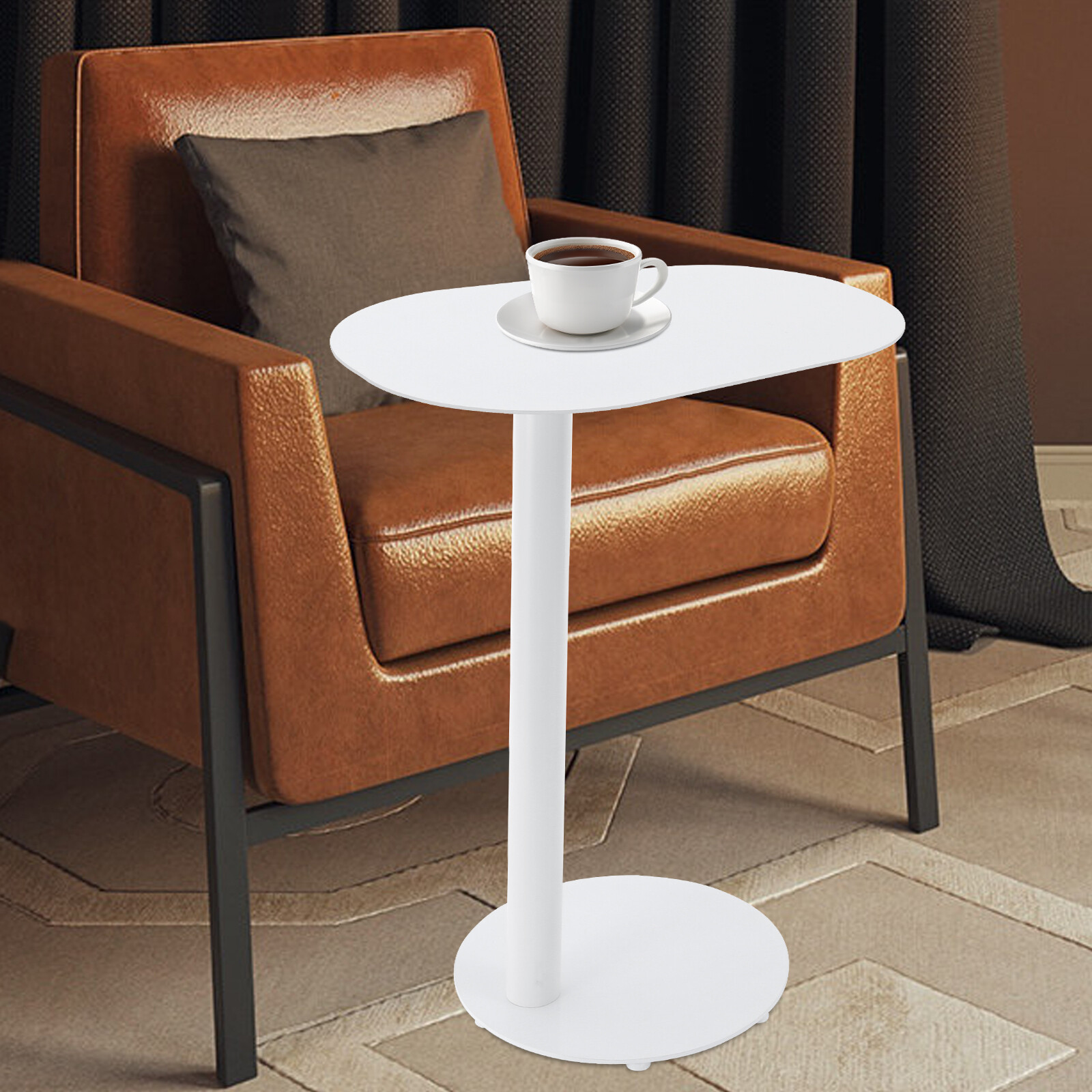 C-Shaped Side Table, Modern Iron End Table, Ergonomic & Space-Saving Design