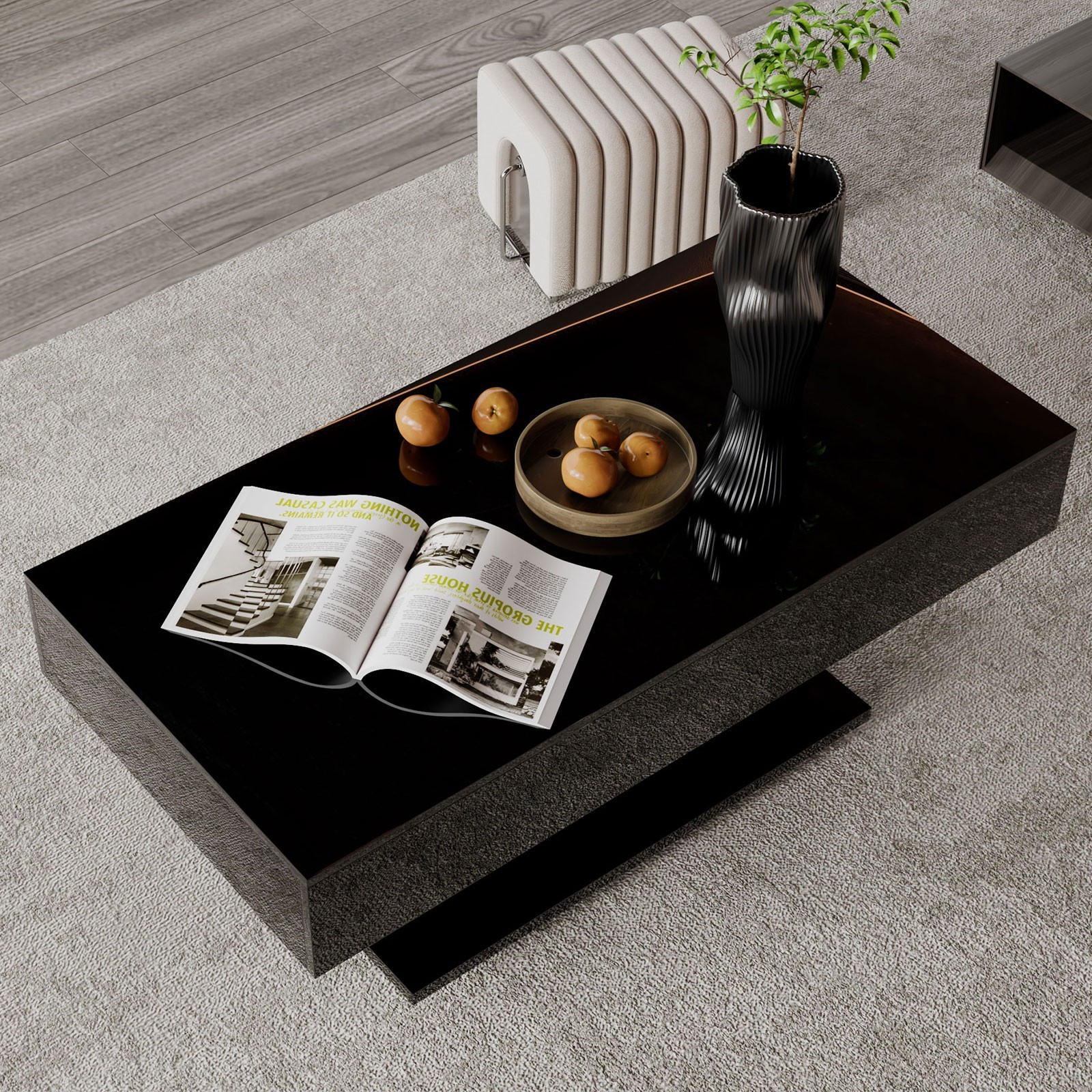High Glossy Led Coffee Table Living Room Table Rectangular Center Table Black