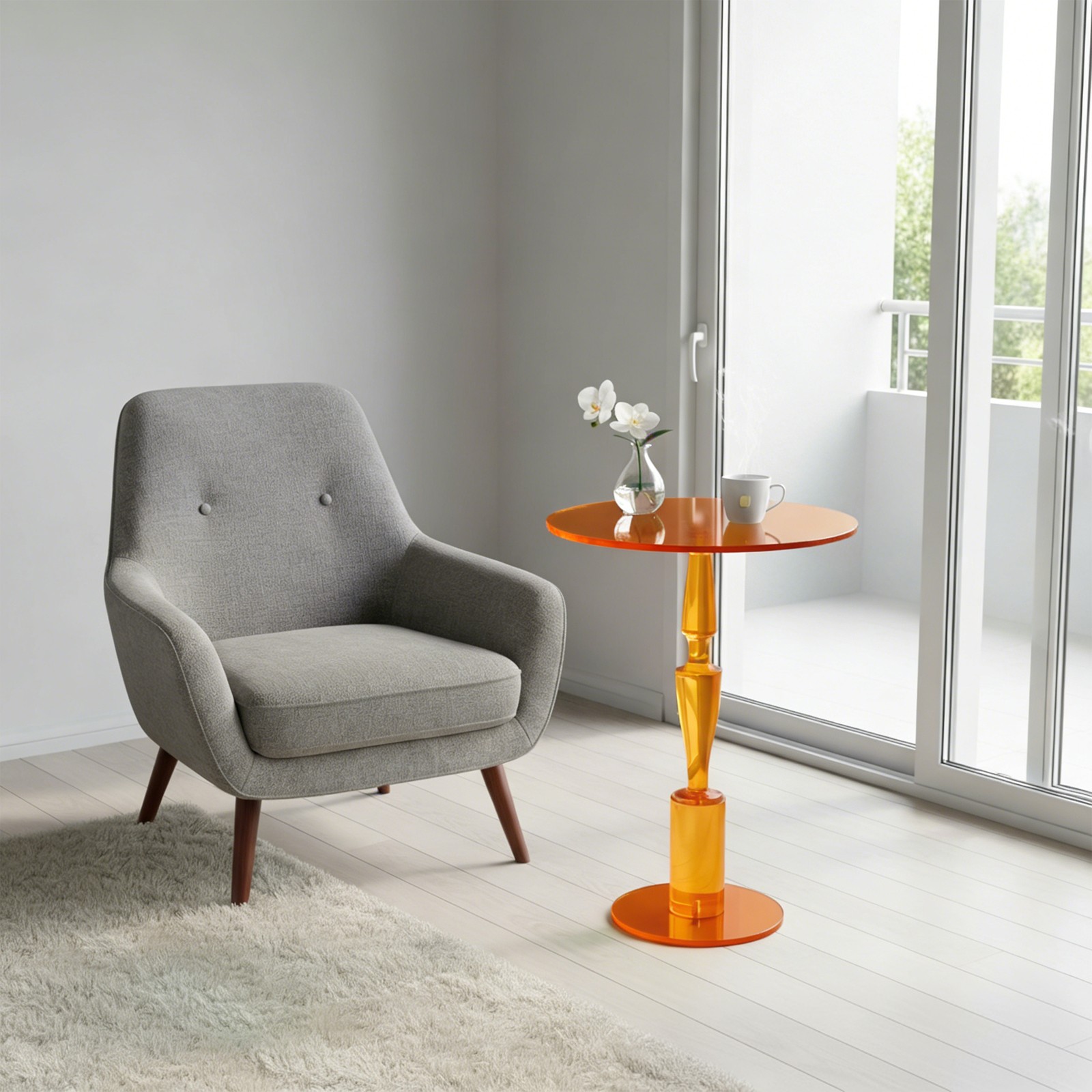 Acrylic Round Side End Table, Nightstand Pedestal Table for Living Room, Bedroom