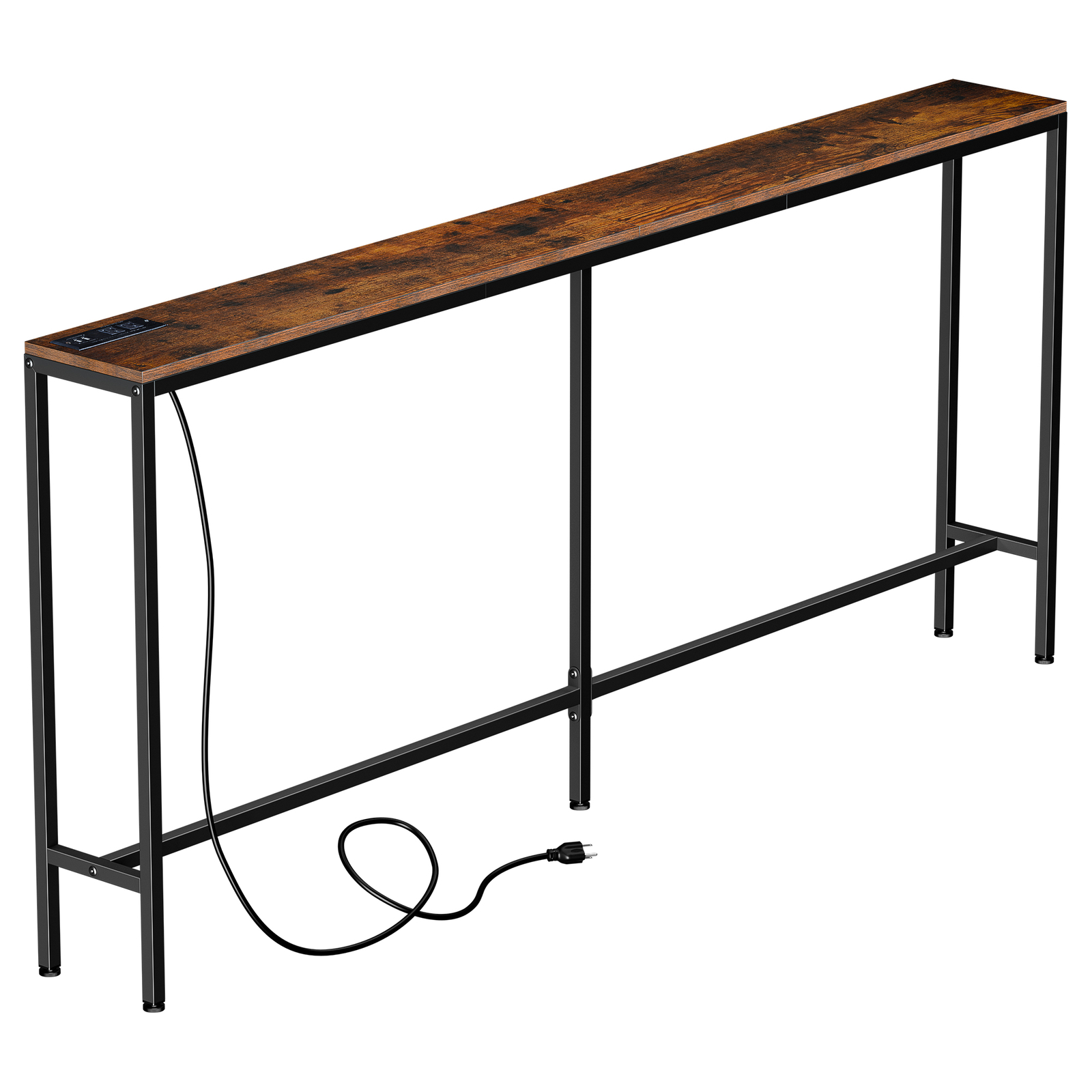70.8″ Narrow Console Table w/ Power Outlet Behind Couch Sofa Table Rustic Brown