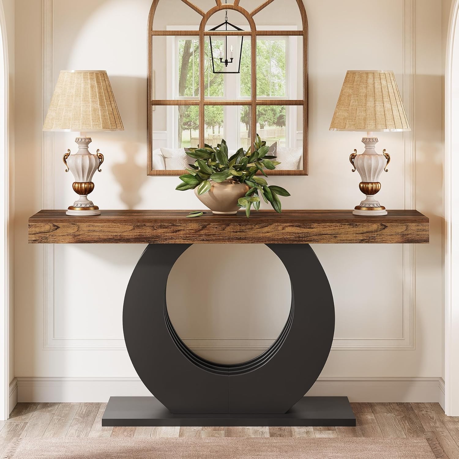 Wooden Console Sofa Table, 63-Inch Rustic Industrial Farmhouse Entryway Table