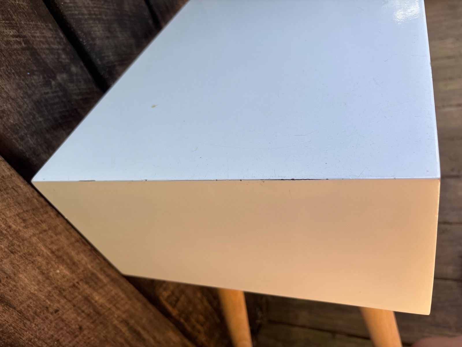 white night table with wooden legs Home goods