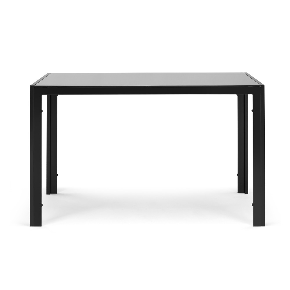 47.25″ Black Glass Dining Table, 4-Seater w/ Metal Frame for Small Spaces