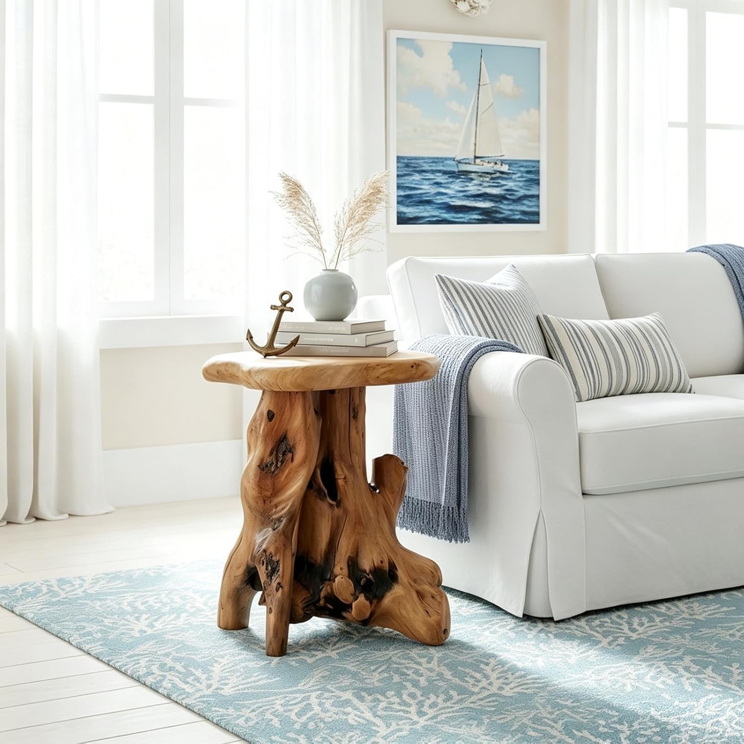 Rustic Natural Tree Stump Stool – 19” Accent Table & Plant Stand