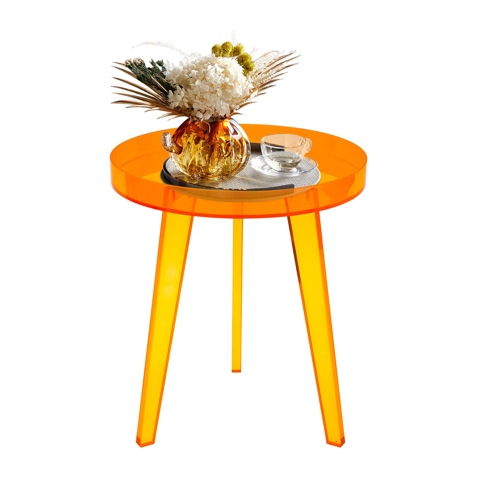 Orange Acrylic Side Table Side Table, End Table for Living Room, Bedroom
